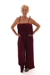 Jumpsuit mouwloos plisse bordeaux