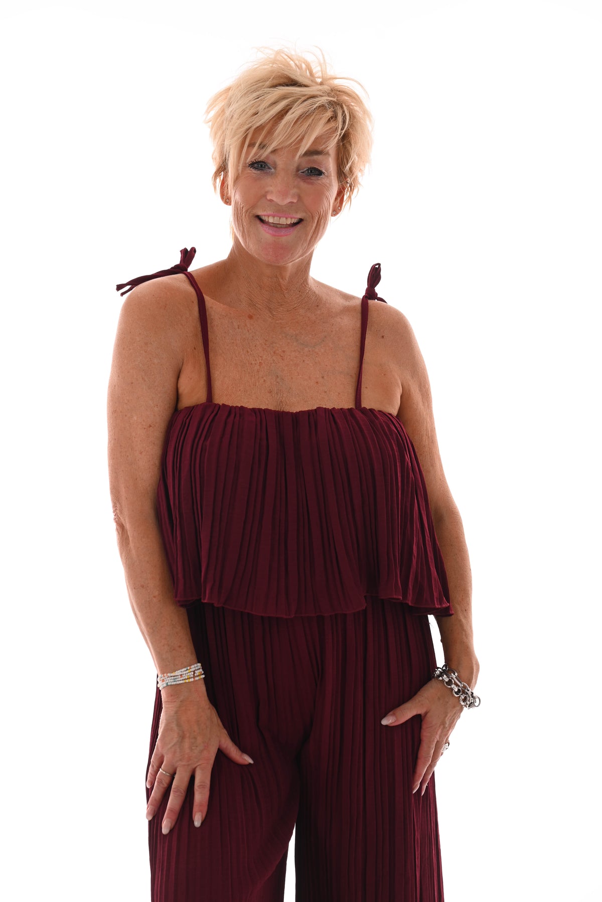 Jumpsuit mouwloos plisse bordeaux