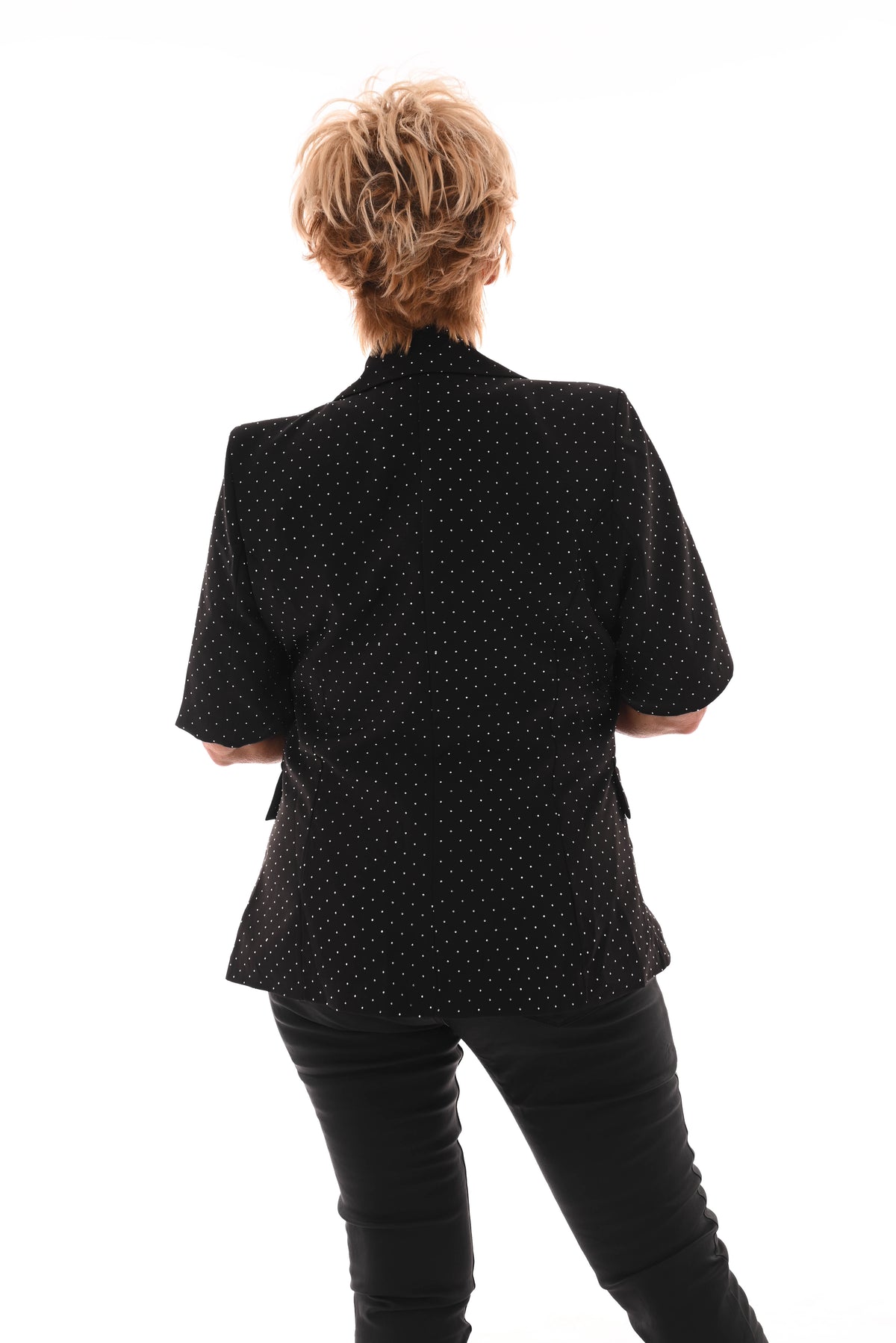 Blazer korte mouwen strass en knopen zwart/zilver