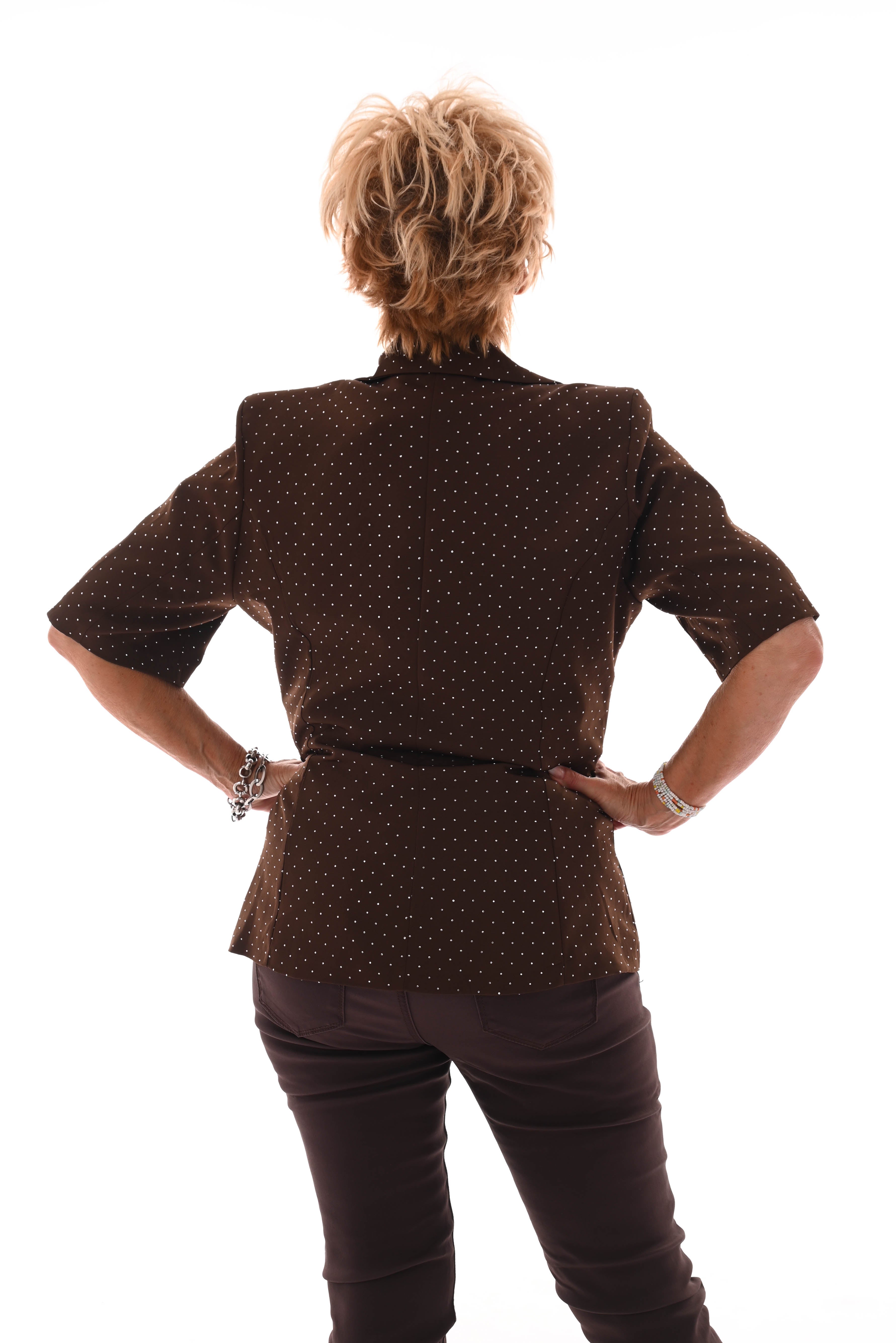 Blazer korte mouwen strass en knopen bruin