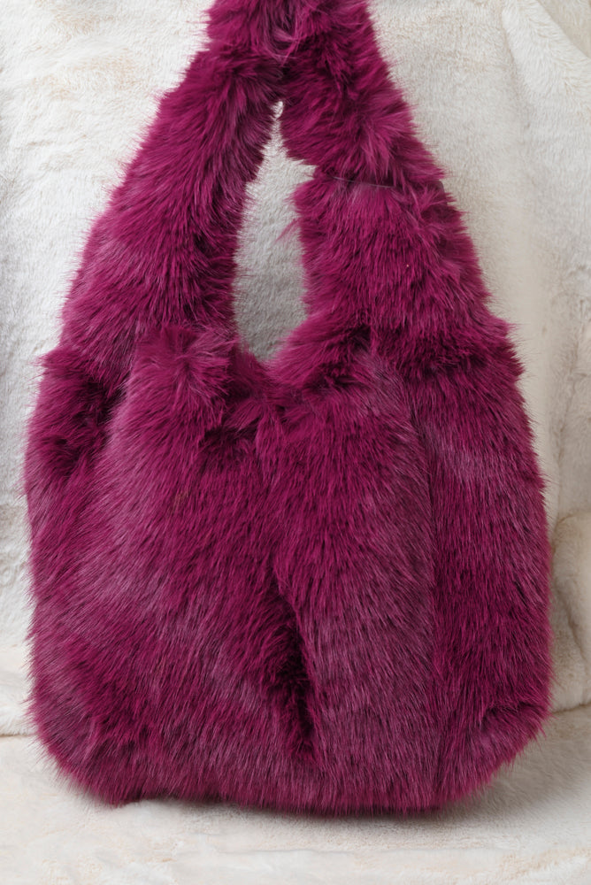 Handtas fake fur magenta