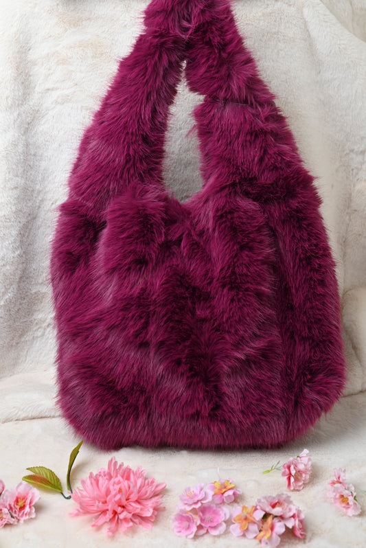 Handtas fake fur magenta