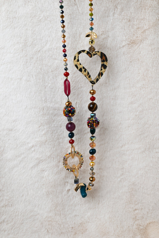 Ketting met panter hart multi colour