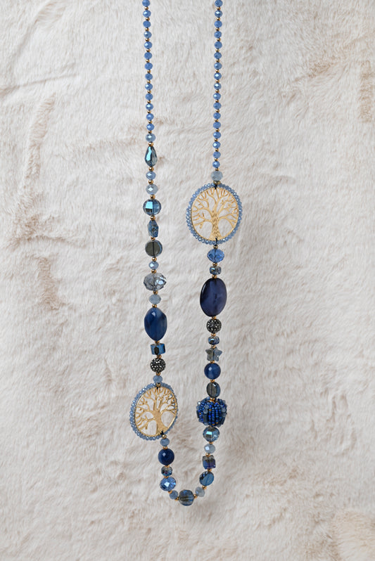 Ketting met cirkel levensboom blauw