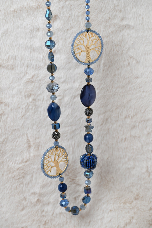 Ketting met cirkel levensboom blauw