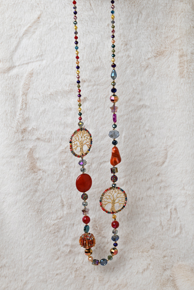 Ketting met cirkel levensboom multi colour