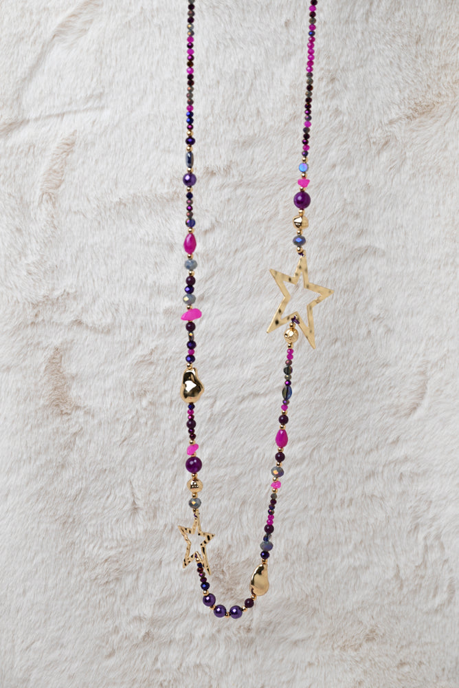 Ketting met gouden ster fuchsia