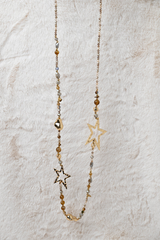 Ketting met gouden ster beige