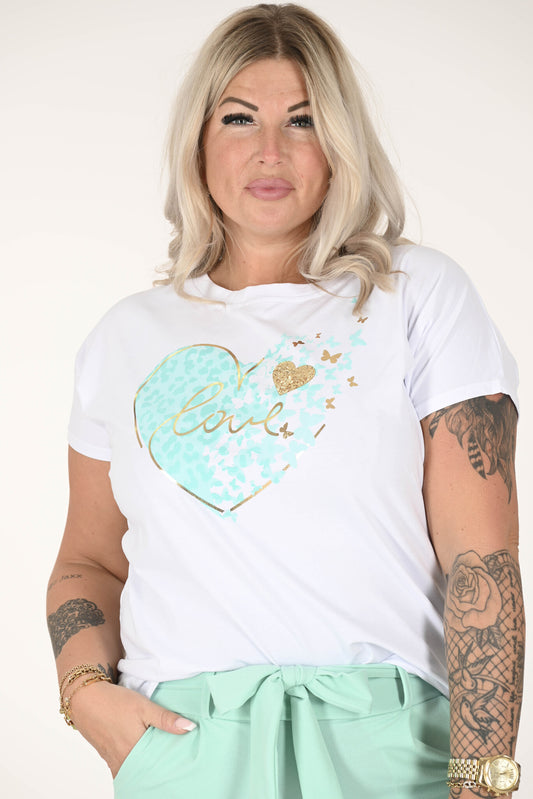 T-shirt met print hart love turquoise
