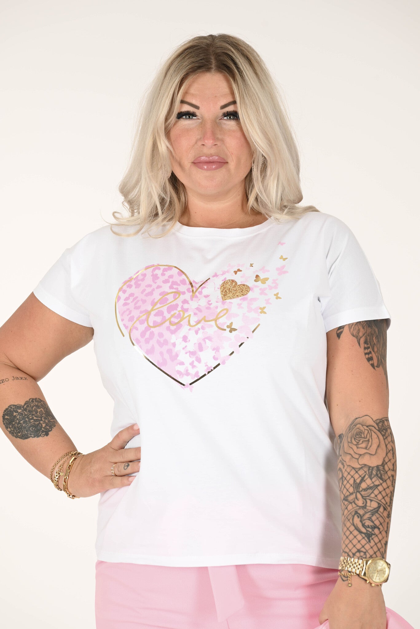 T-shirt met print hart love roze