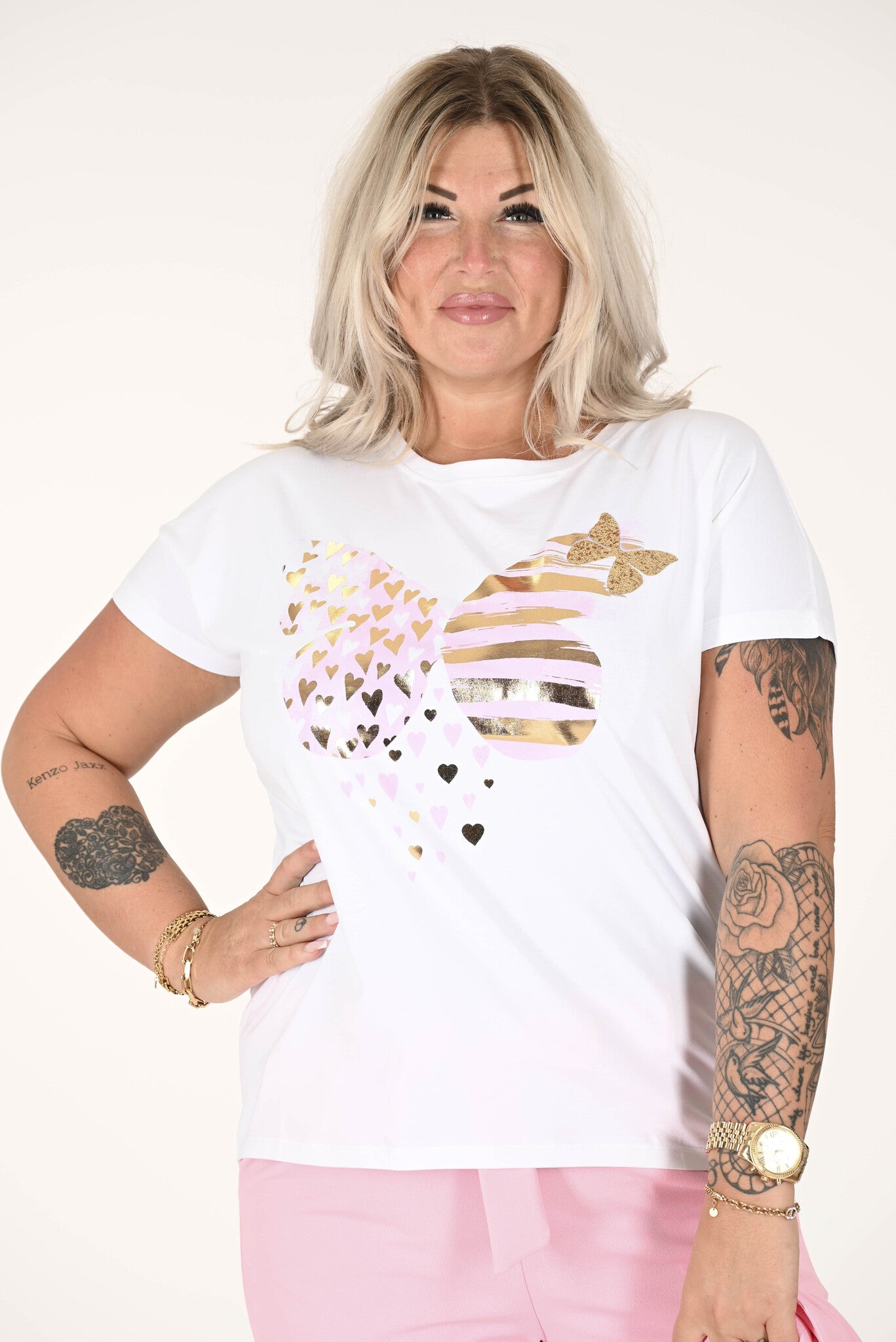T-shirt met print vlinder hart roze