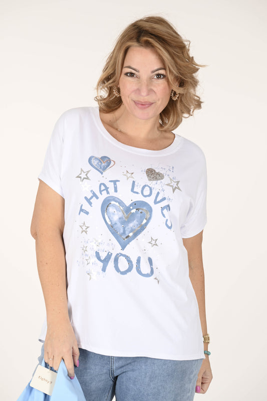 T-shirt met print that loves you jeansblauw