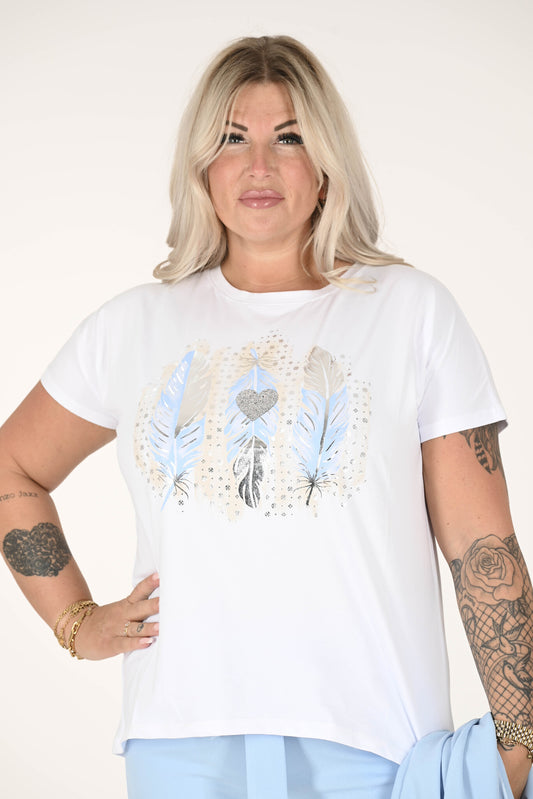 T-shirt met print louisa veren lichtblauw