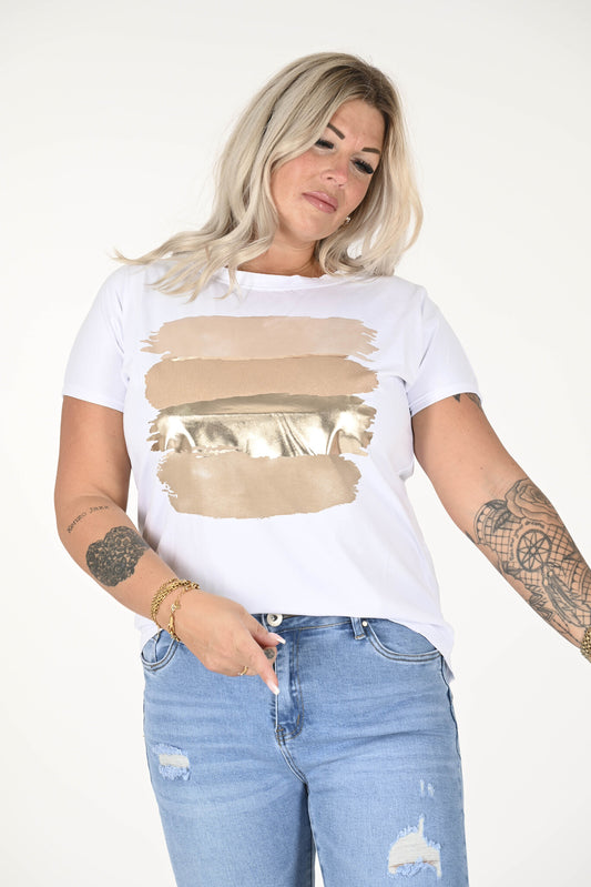T-shirt met print strepen sparkle beige/goud/taupe