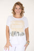 T-shirt met print strepen sparkle camel/goud/taupe