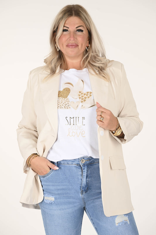 T-shirt met print smile live love beige