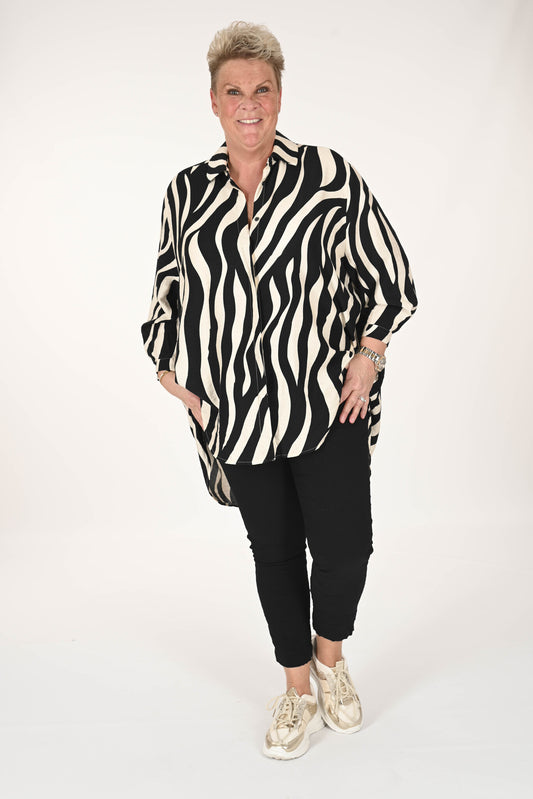 Lange blouse strepen zebra zwart/creme