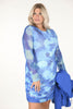 Jurk met gedrappeerd met mesh print cloud kobaltblauw