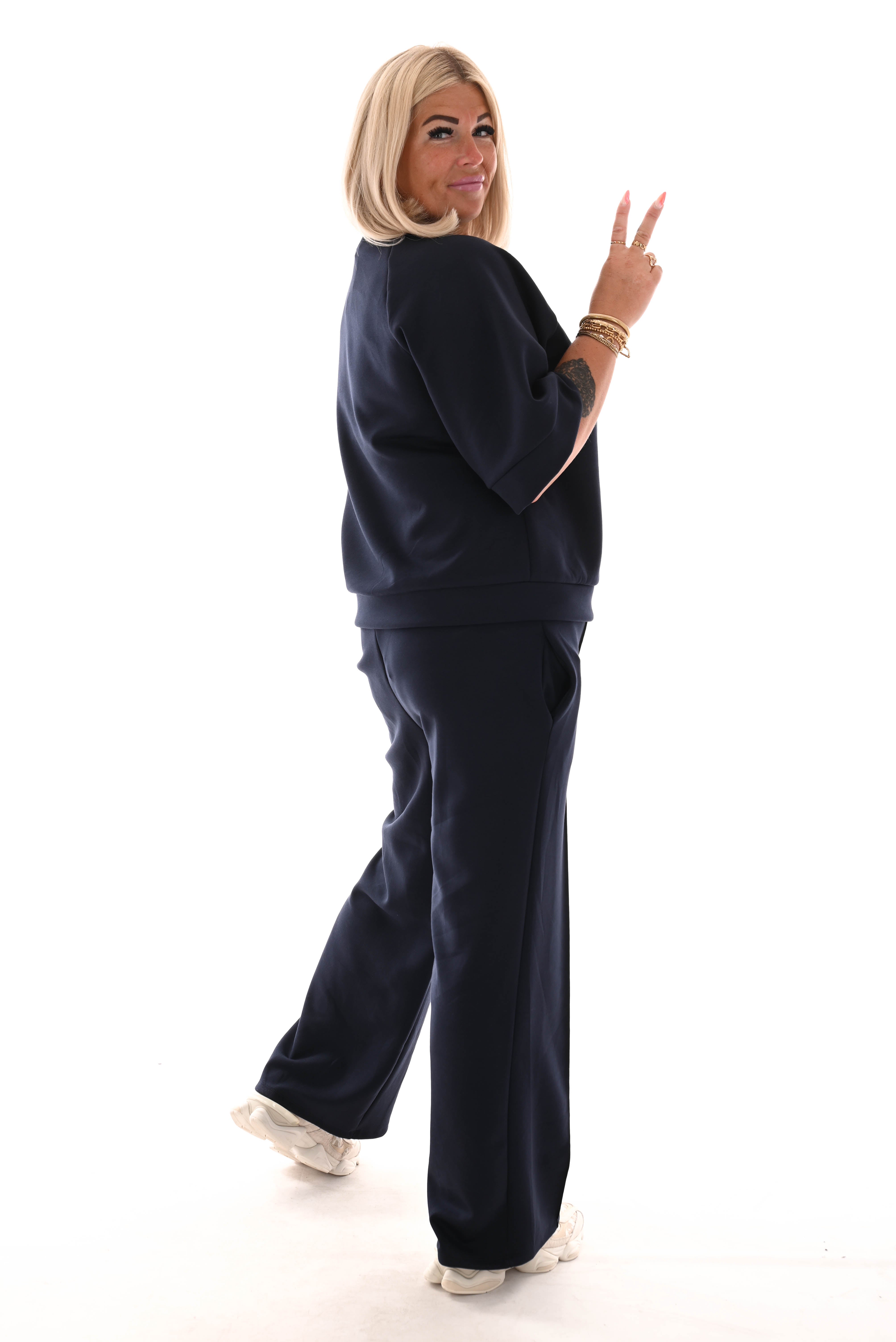 Tweedelig joggingspak applicatie wijde pijp marineblauw