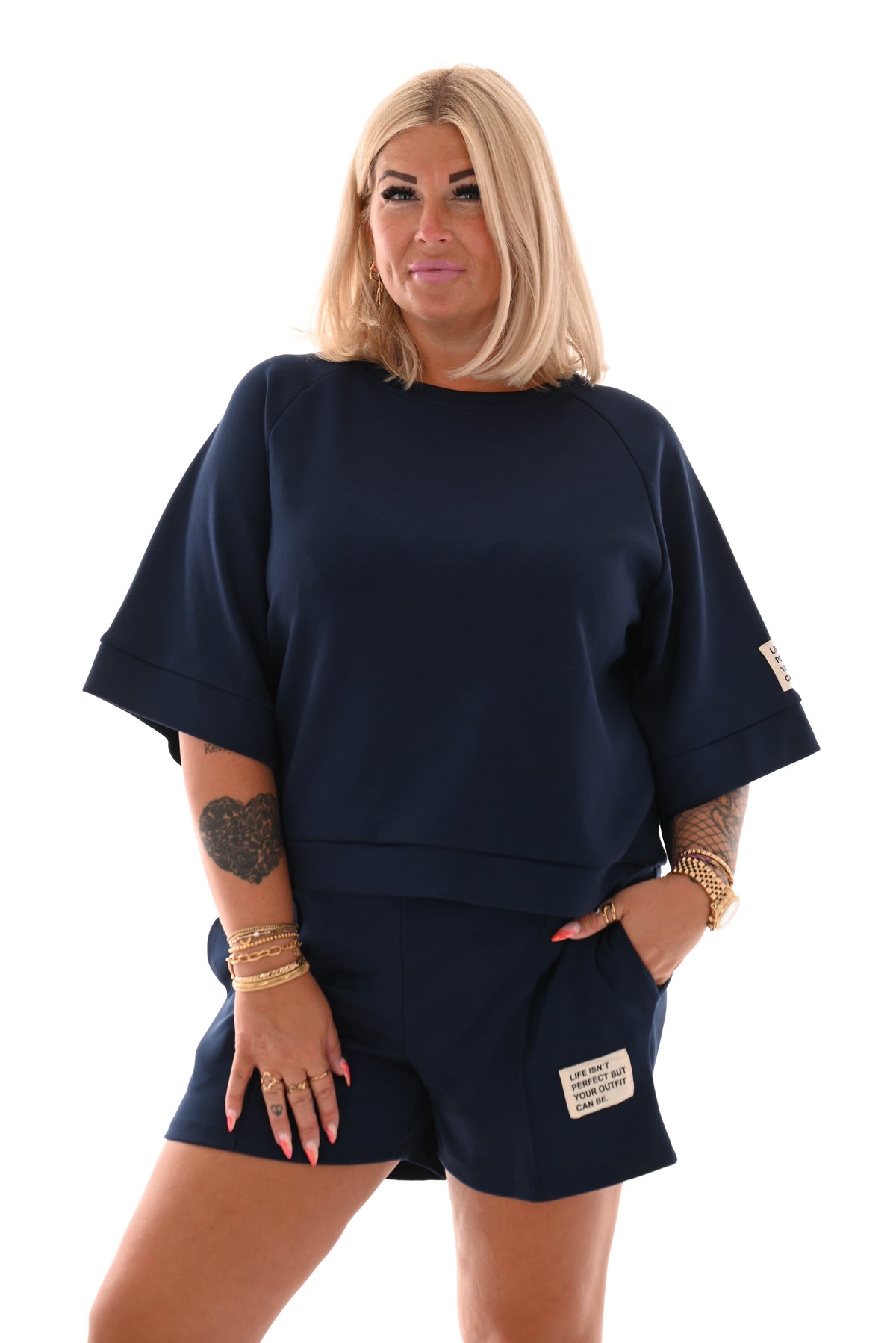 Twin set applicatie short marineblauw