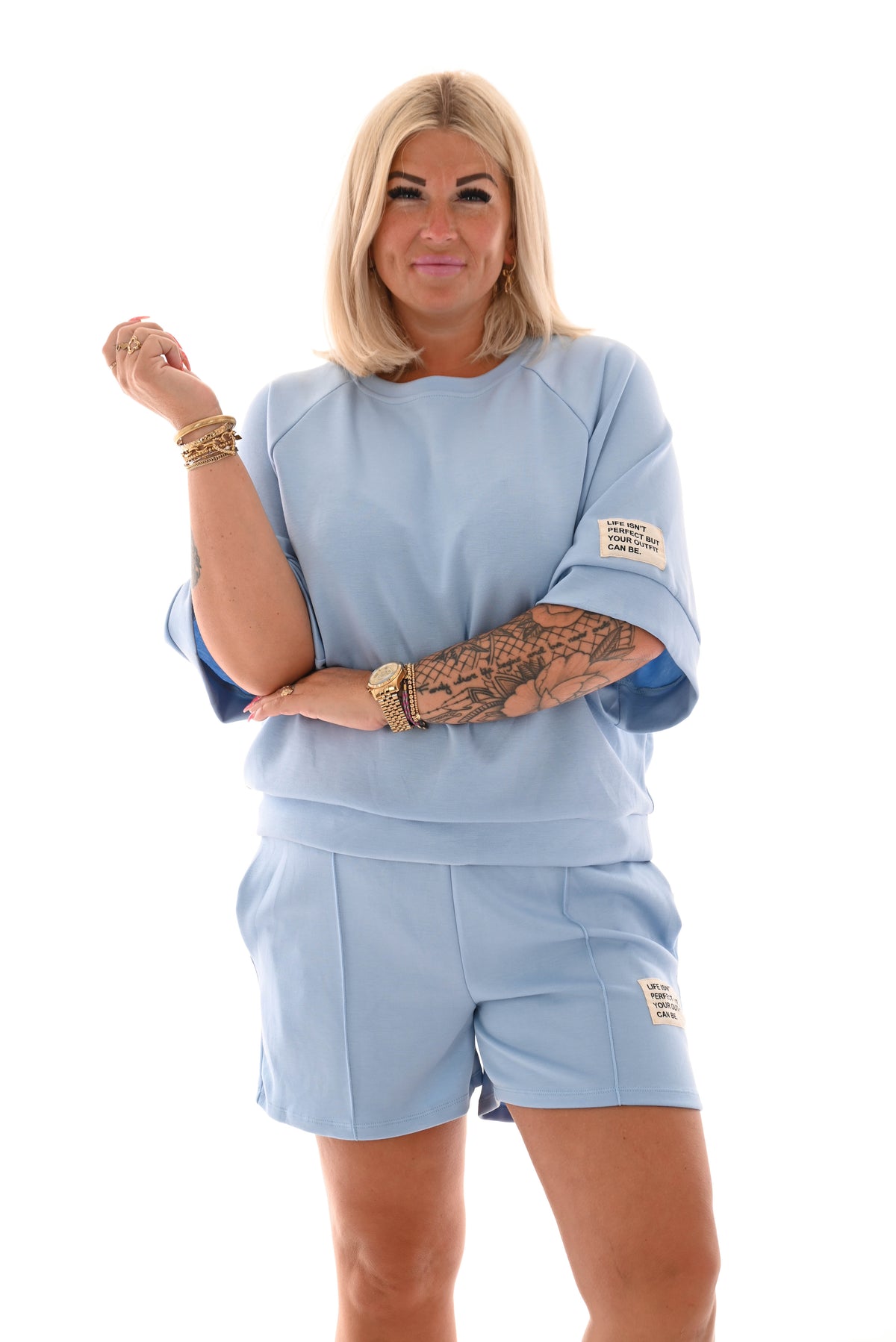 Twin set applicatie short lichtblauw