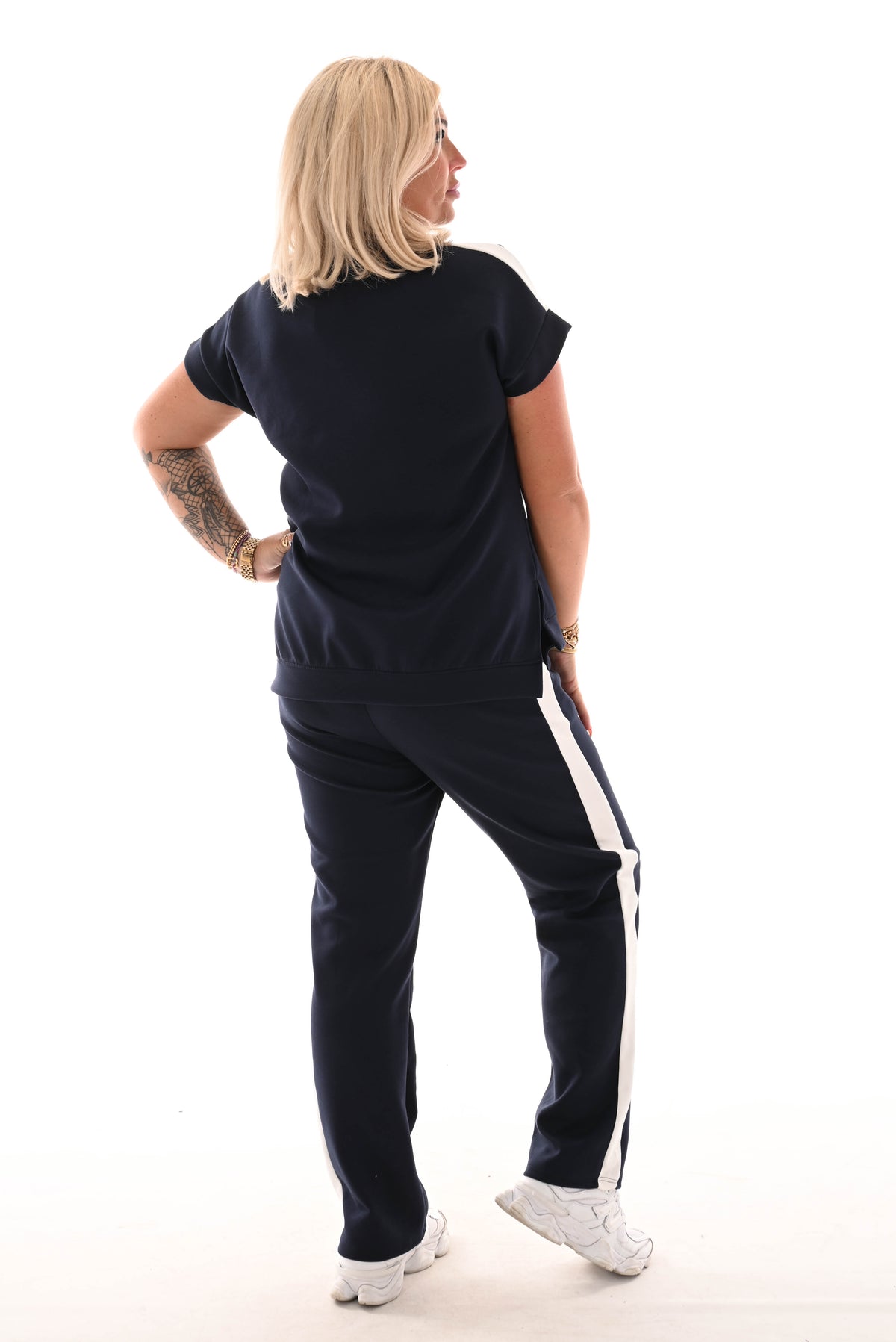 Tweedelig set met bies korte mouwen marineblauw