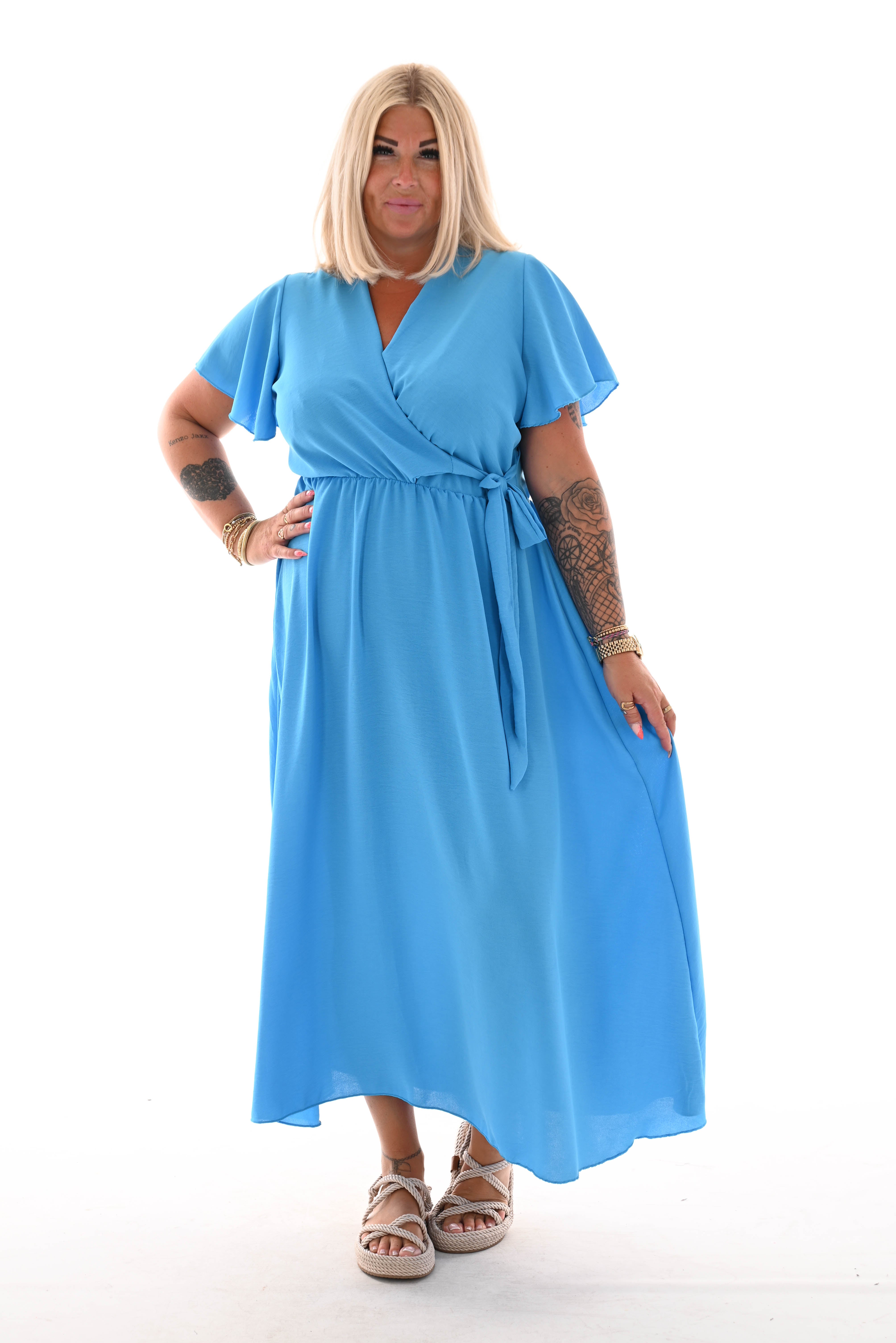Maxi jurk met strik uni blauw
