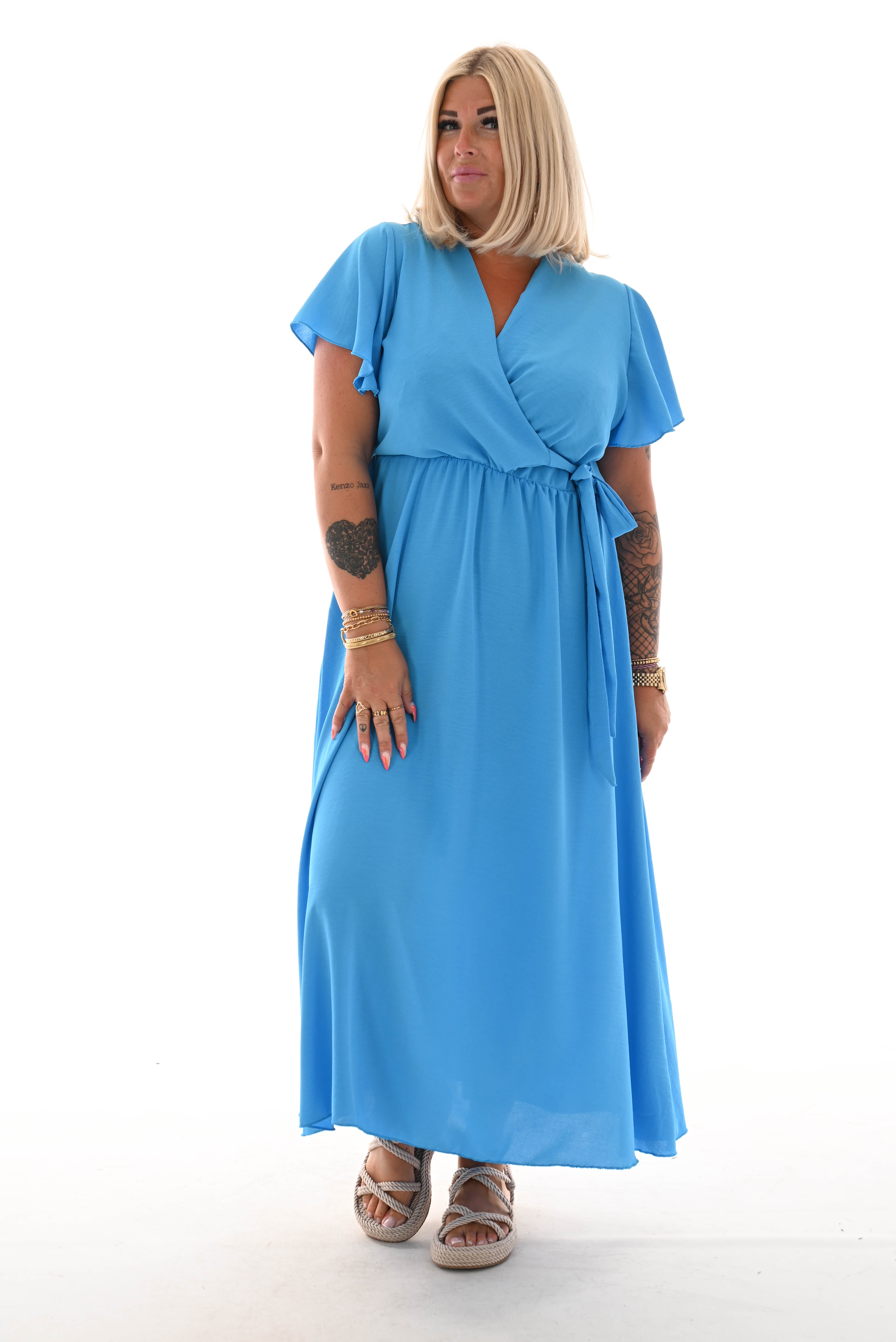 Maxi jurk met strik uni blauw