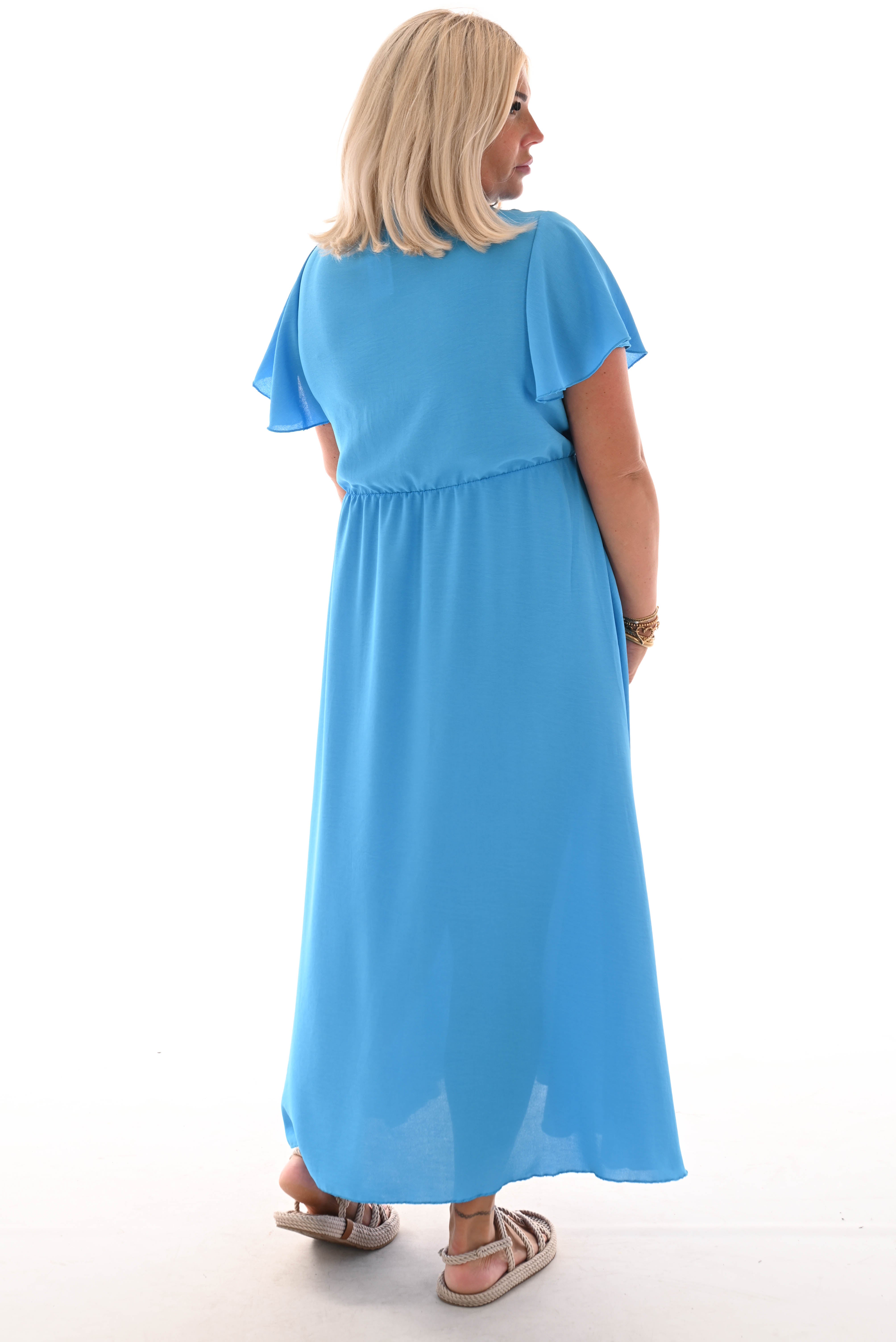 Maxi jurk met strik uni blauw