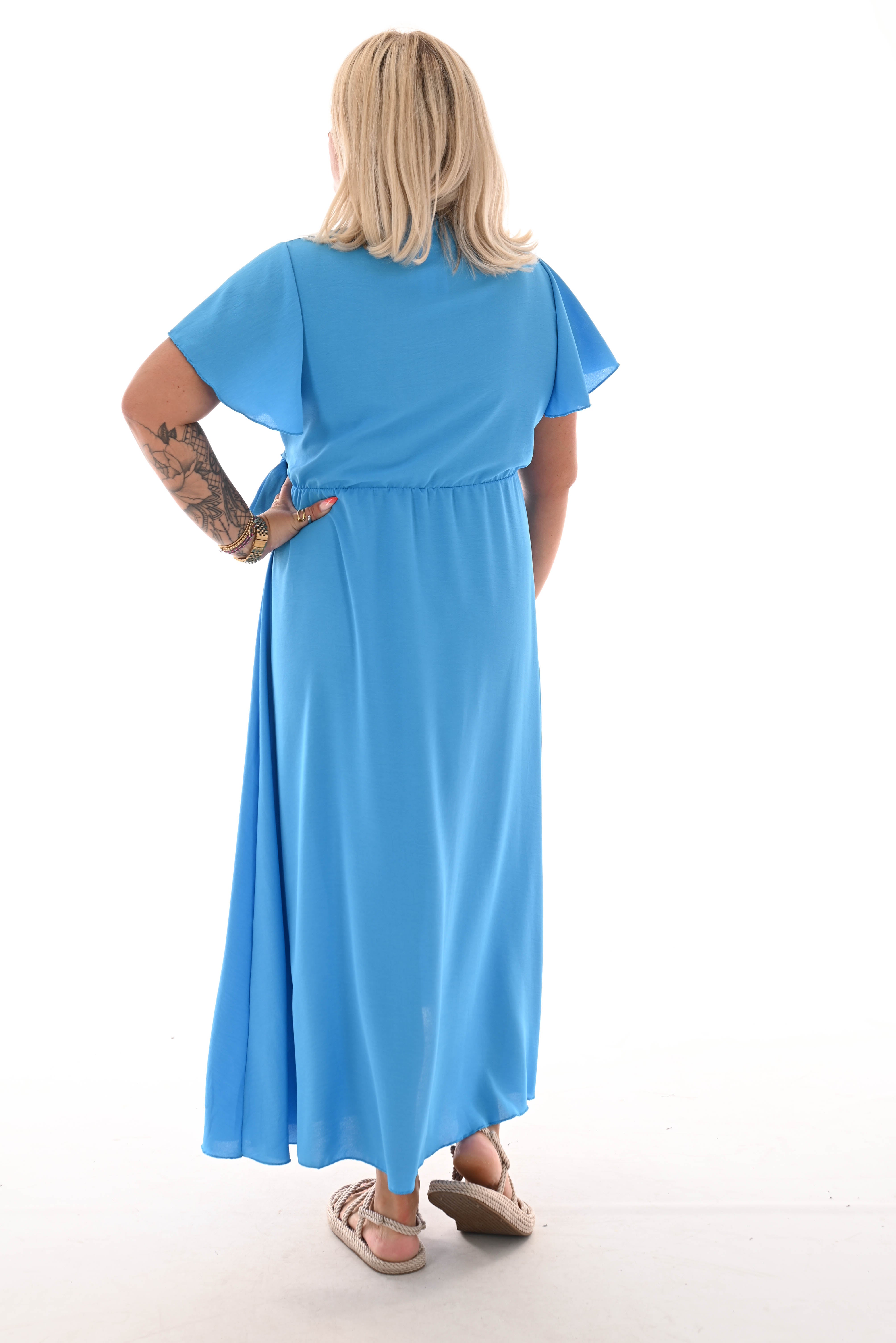 Maxi jurk met strik uni blauw