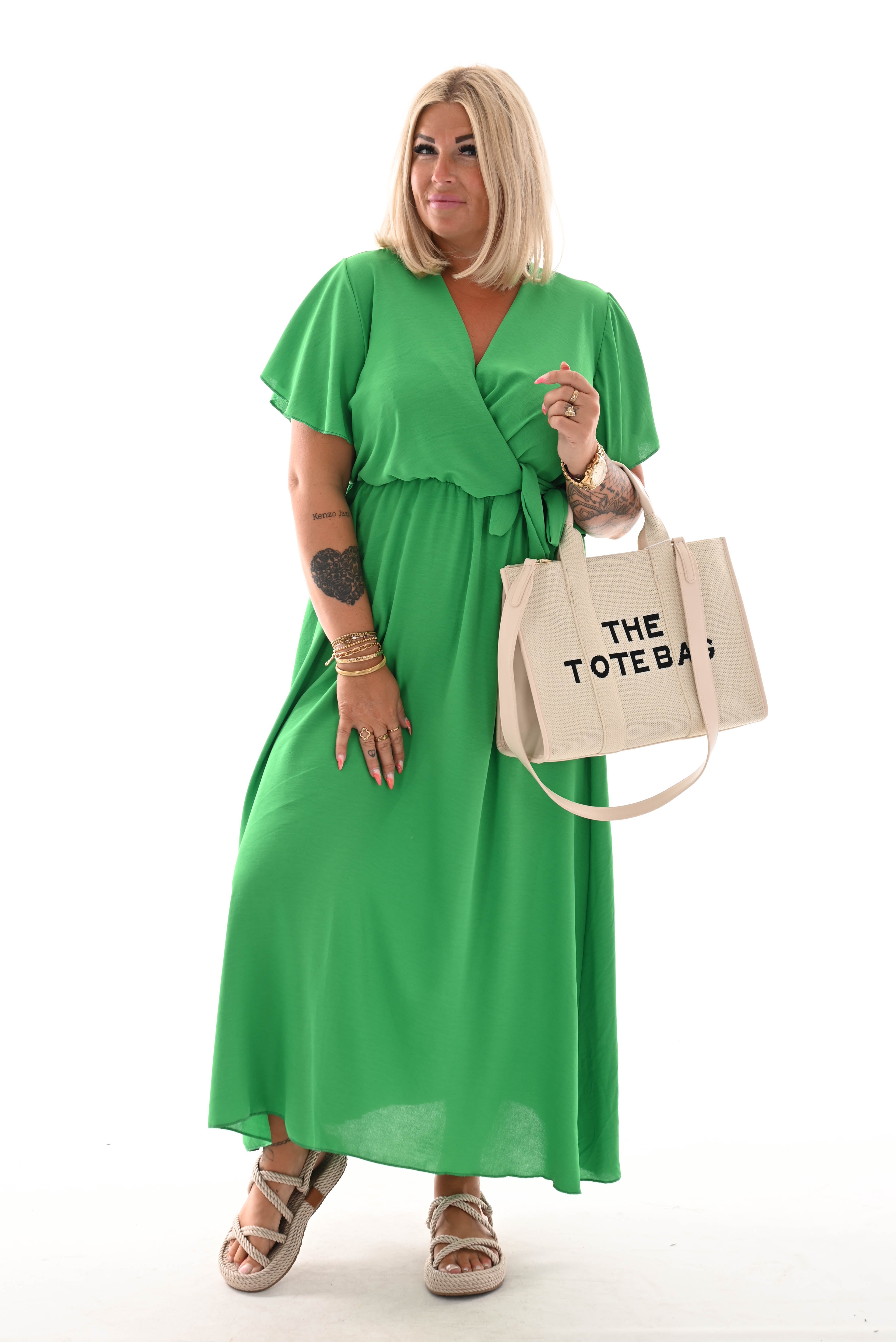 Maxi jurk met strik uni groen