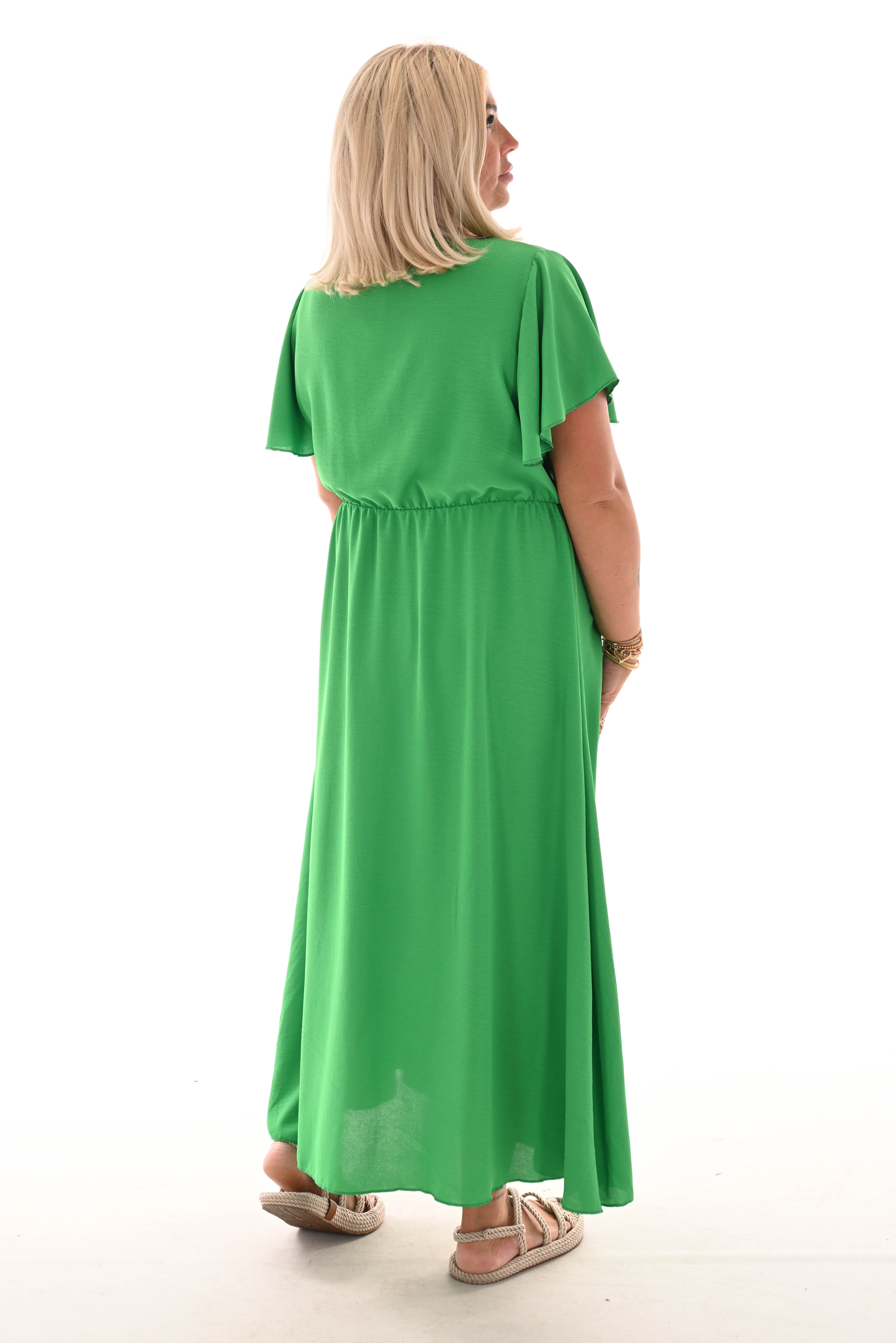 Maxi jurk met strik uni groen