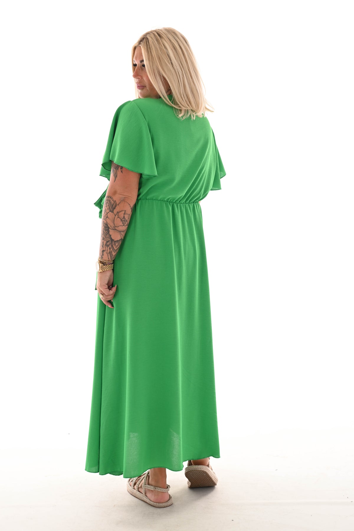 Maxi jurk met strik uni groen