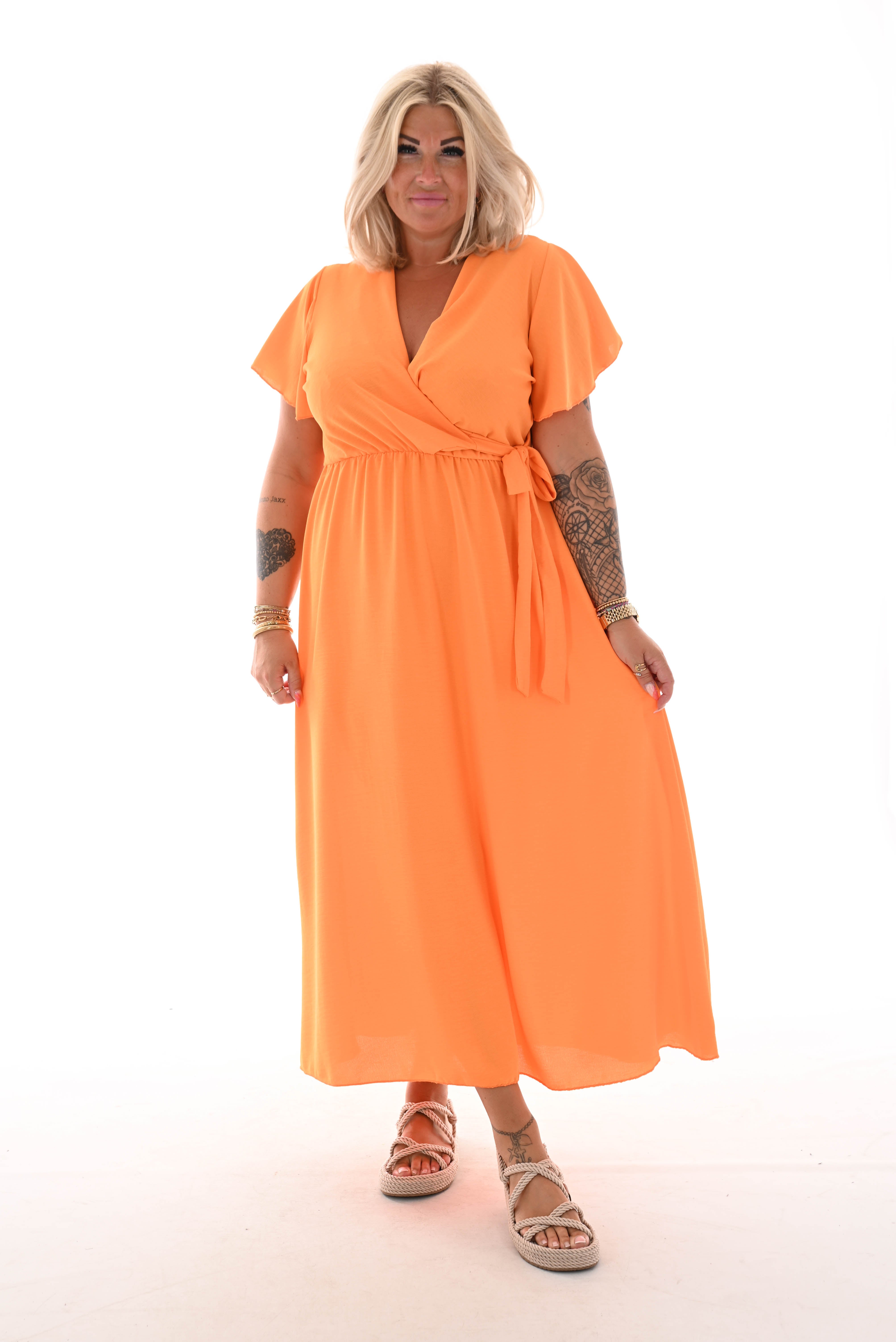 Maxi jurk met strik uni oranje