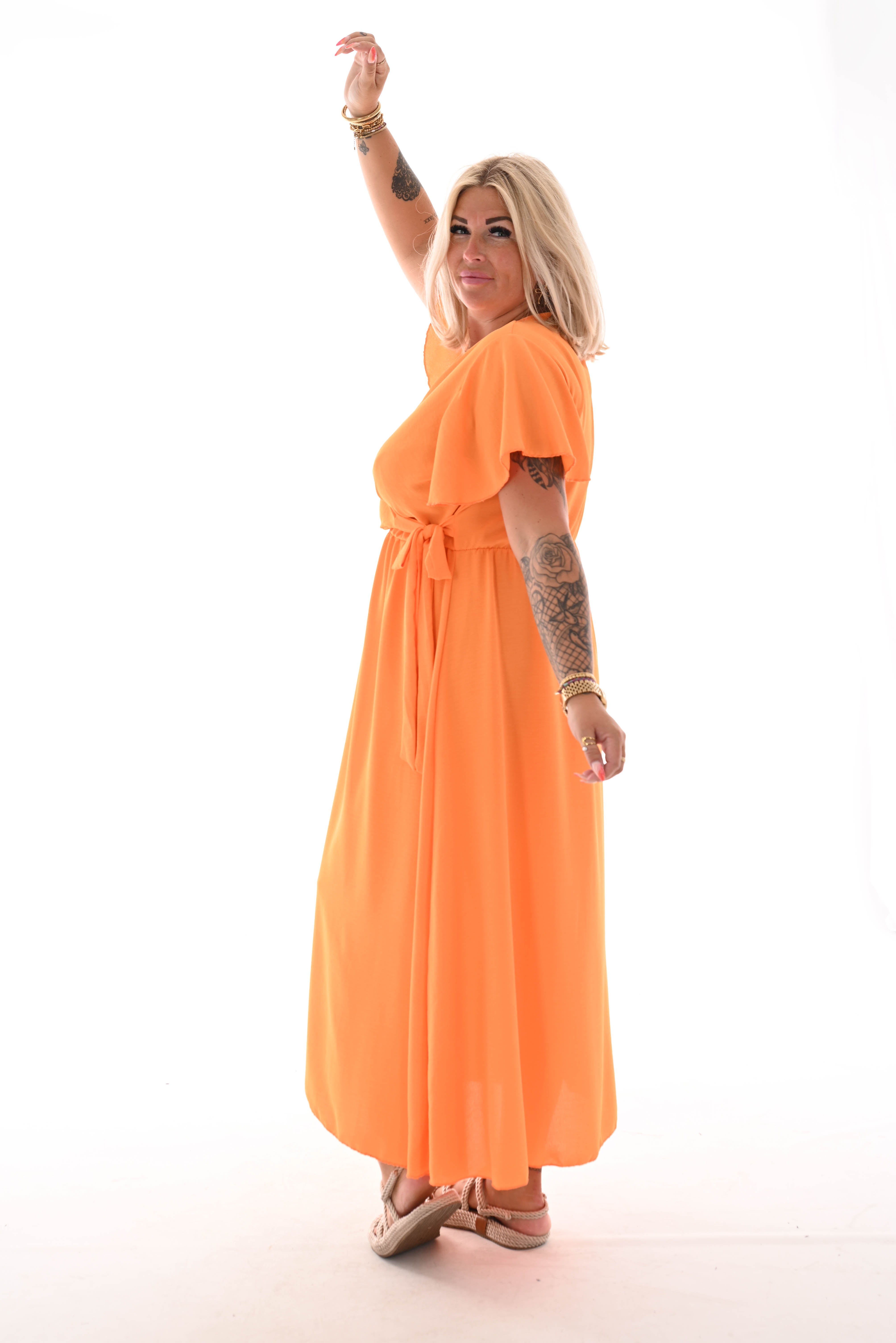 Maxi jurk met strik uni oranje