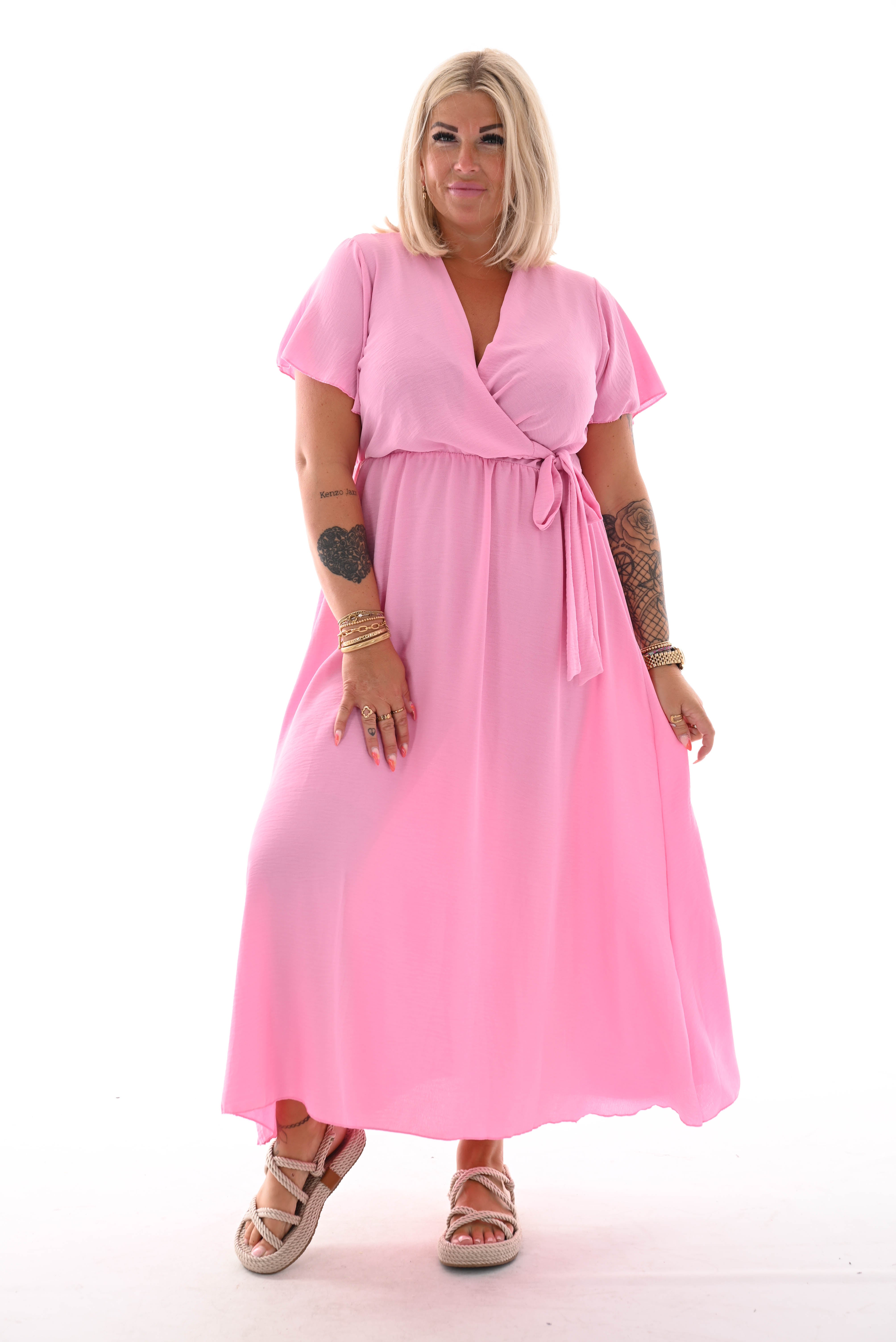 Maxi jurk met strik uni roze