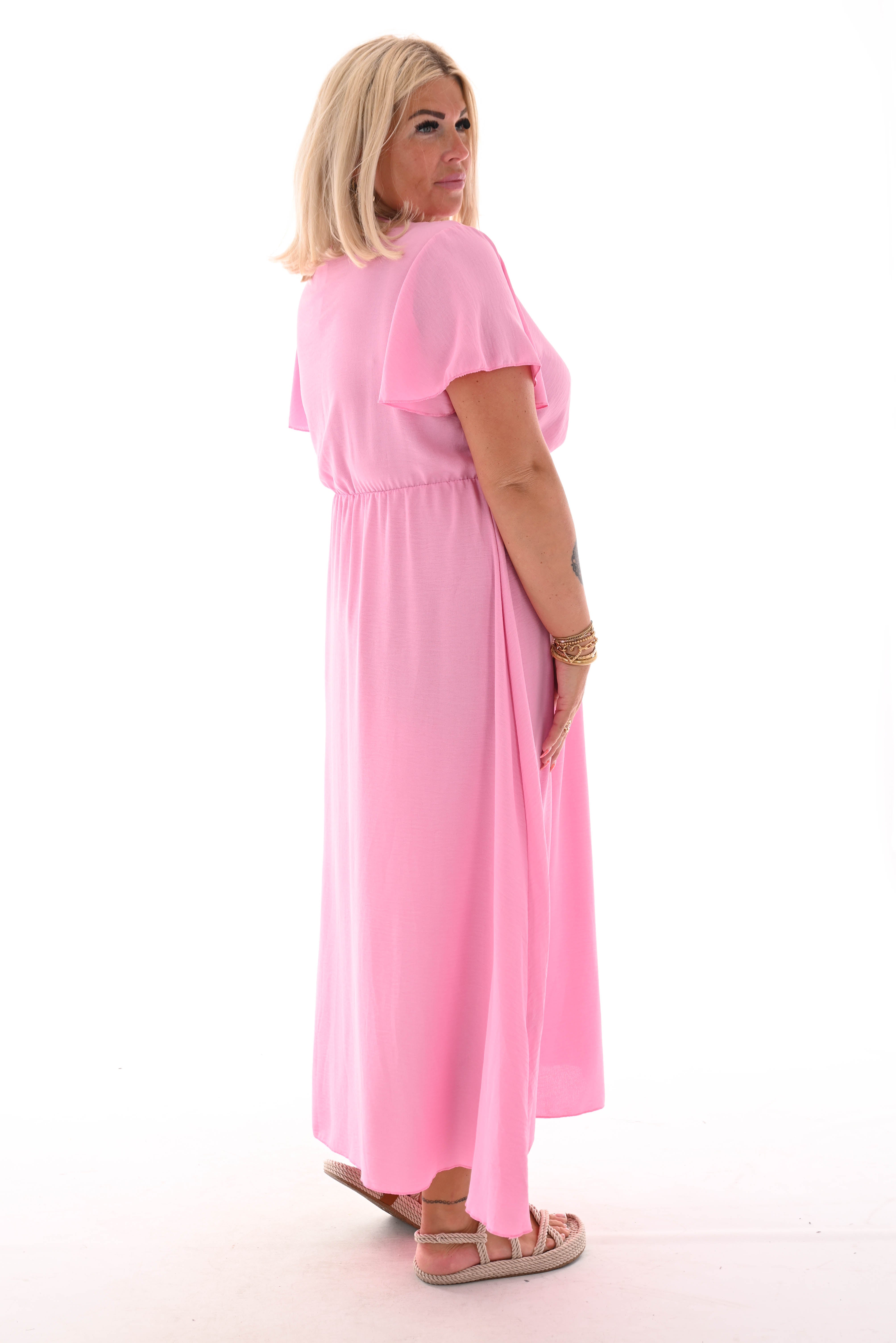 Maxi jurk met strik uni roze