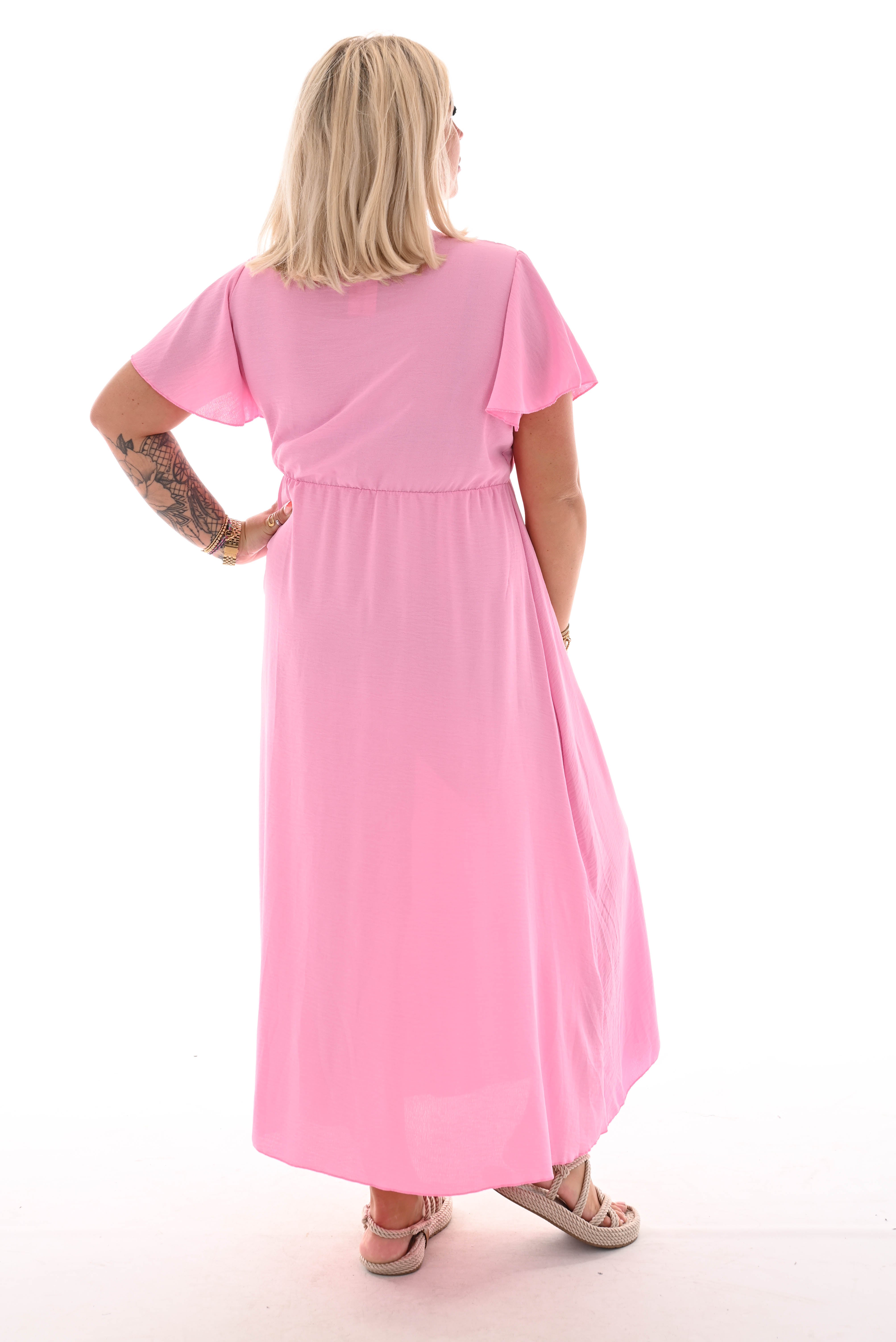Maxi jurk met strik uni roze