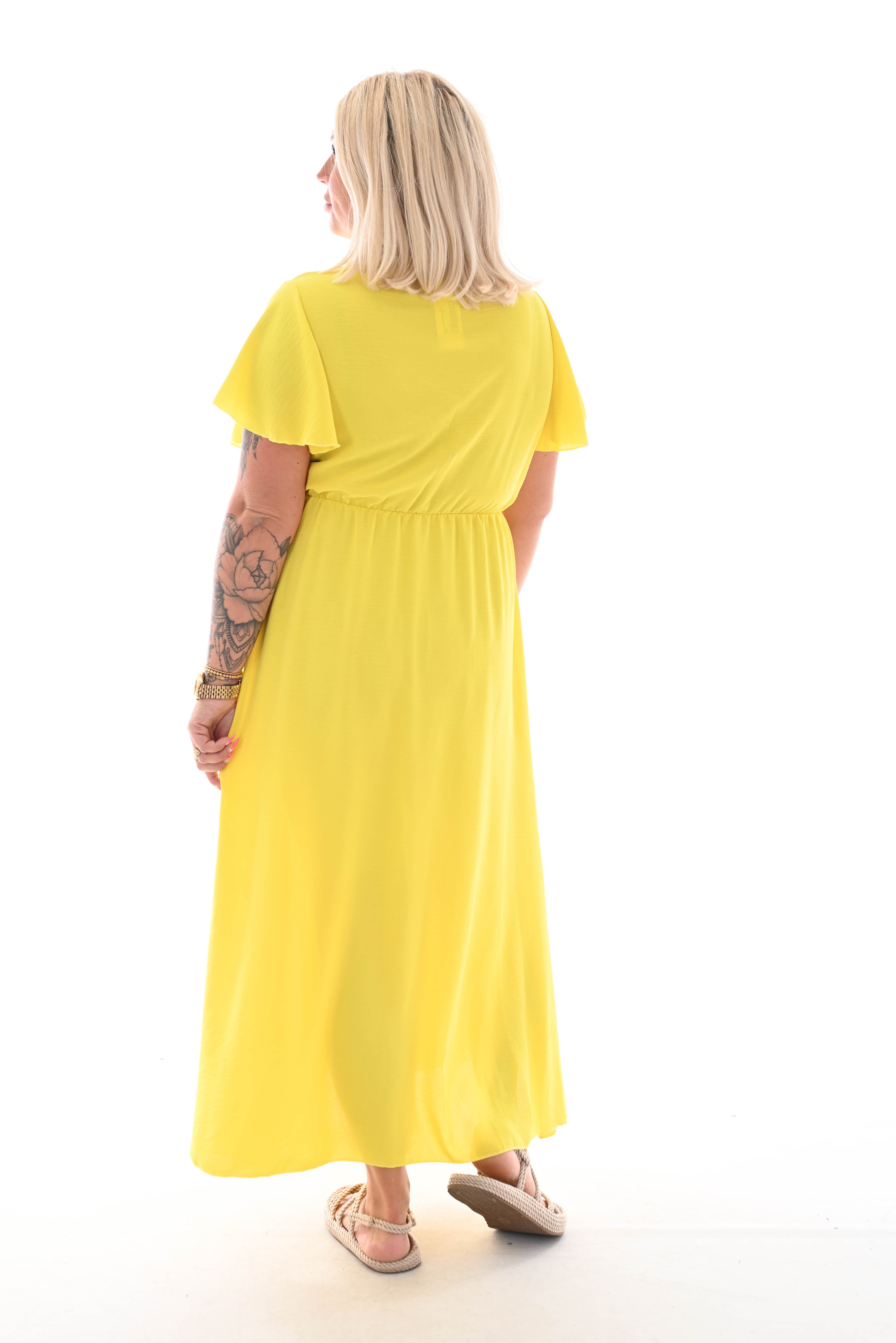 Maxi jurk met strik uni geel