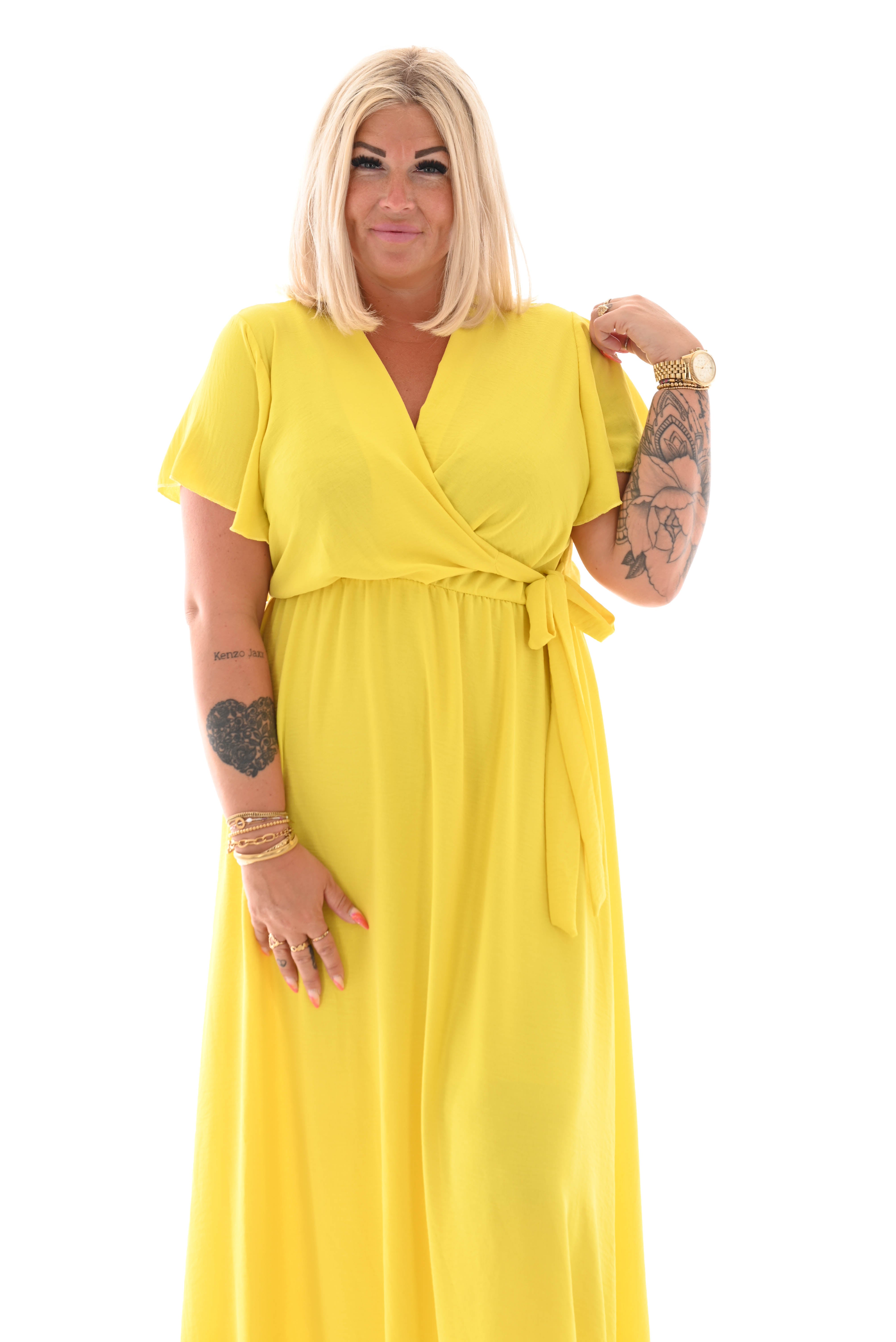 Maxi jurk met strik uni geel
