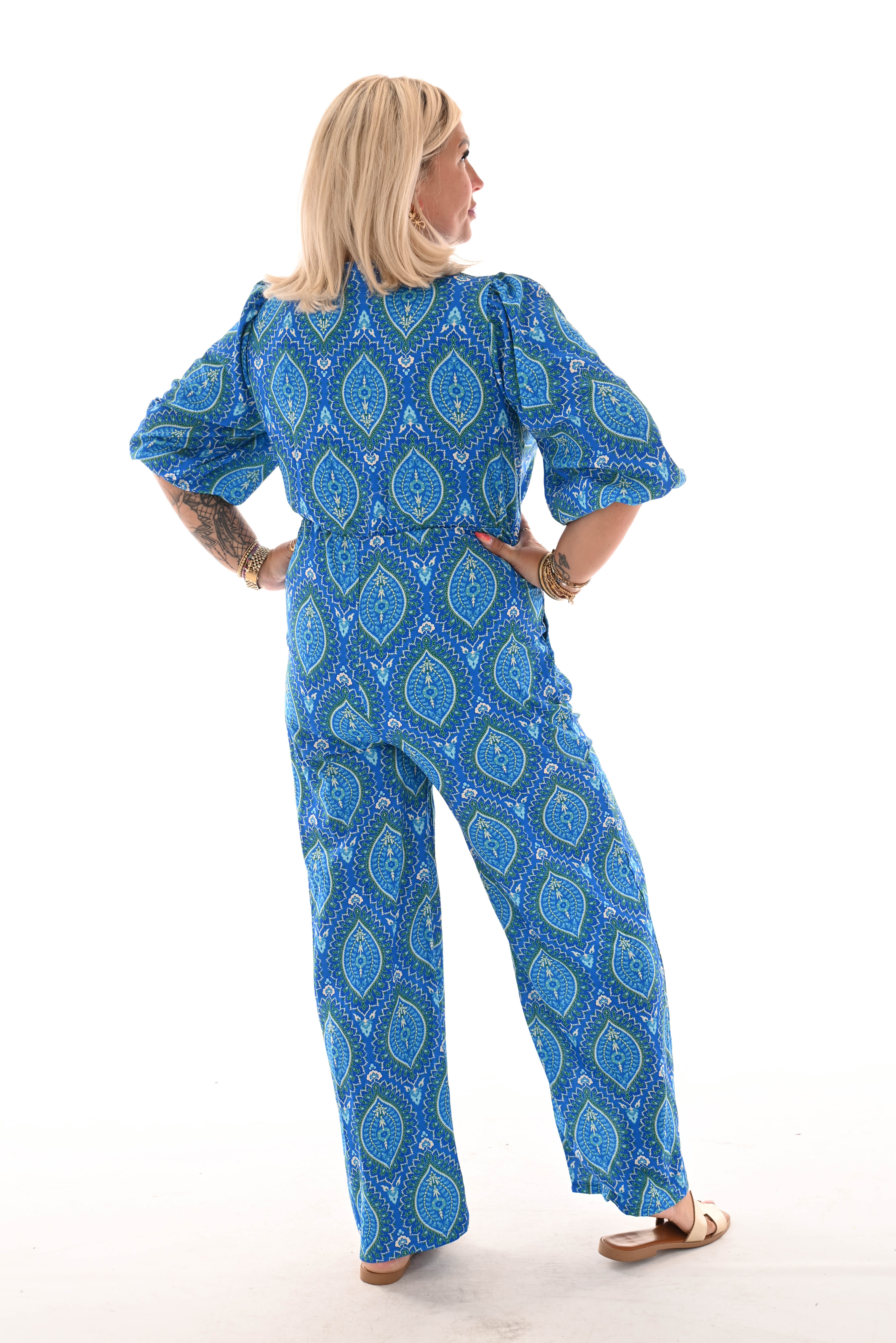 Jumpsuit overslag print paisley kobaltblauw