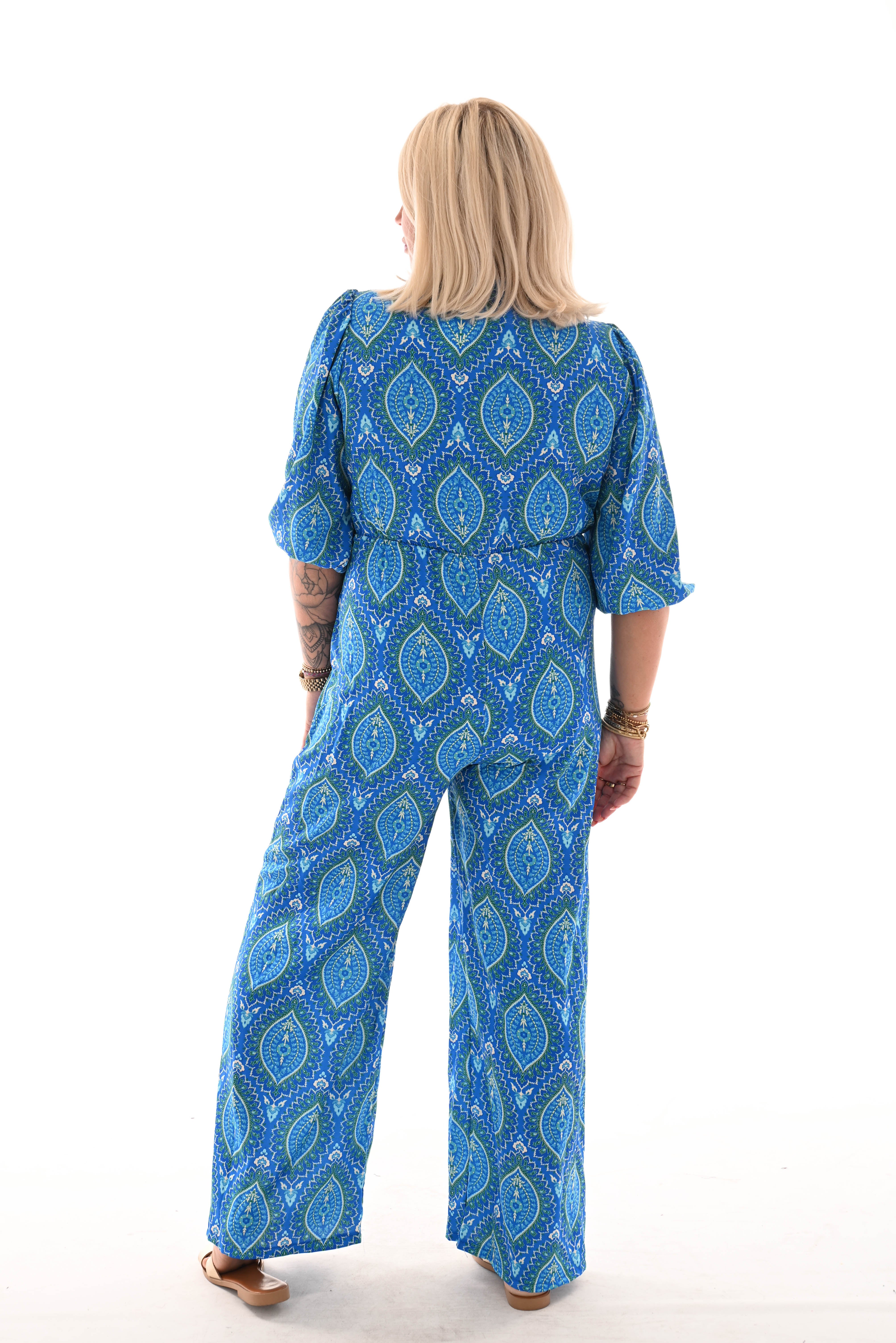 Jumpsuit overslag print paisley kobaltblauw