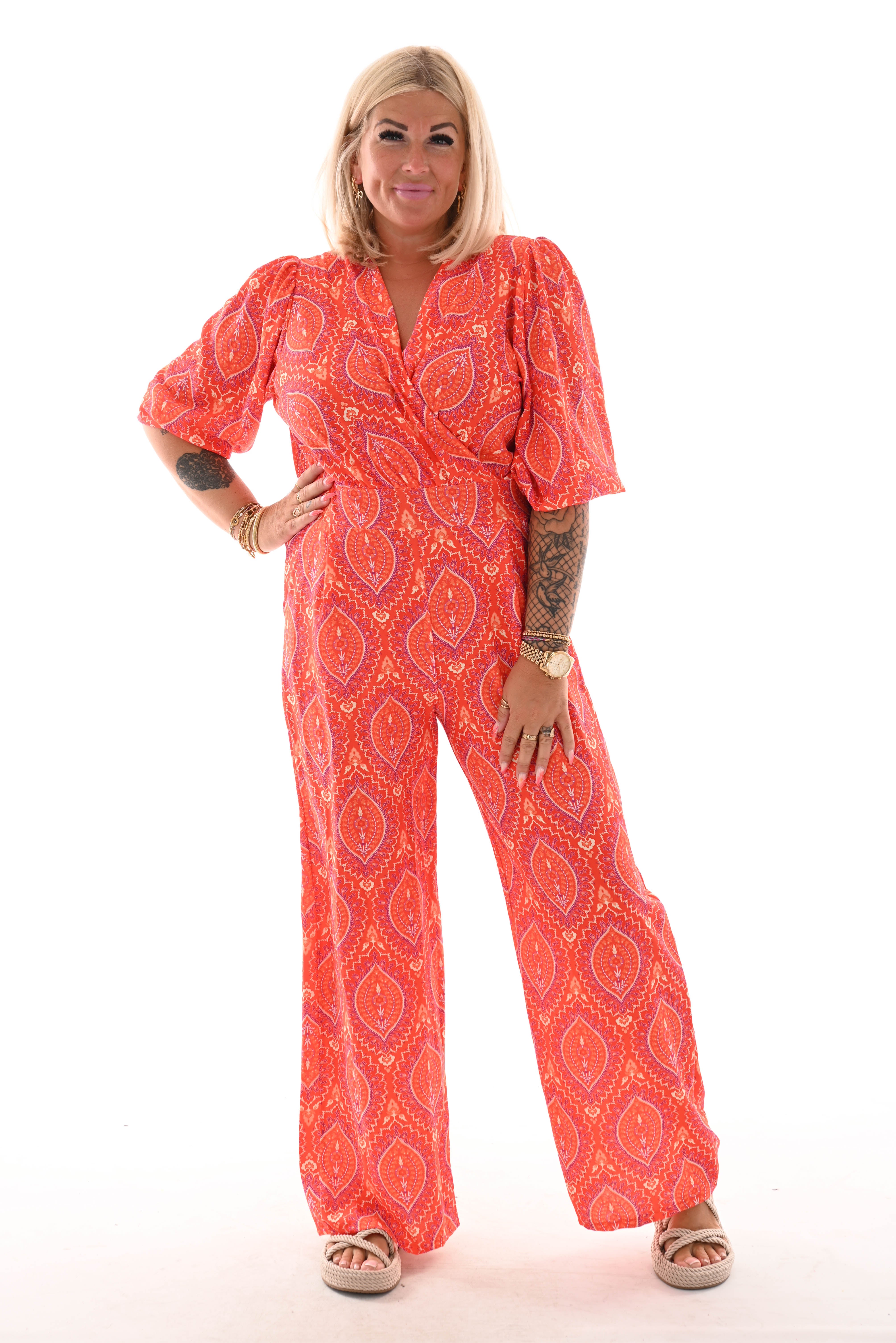Jumpsuit overslag print paisley oranje