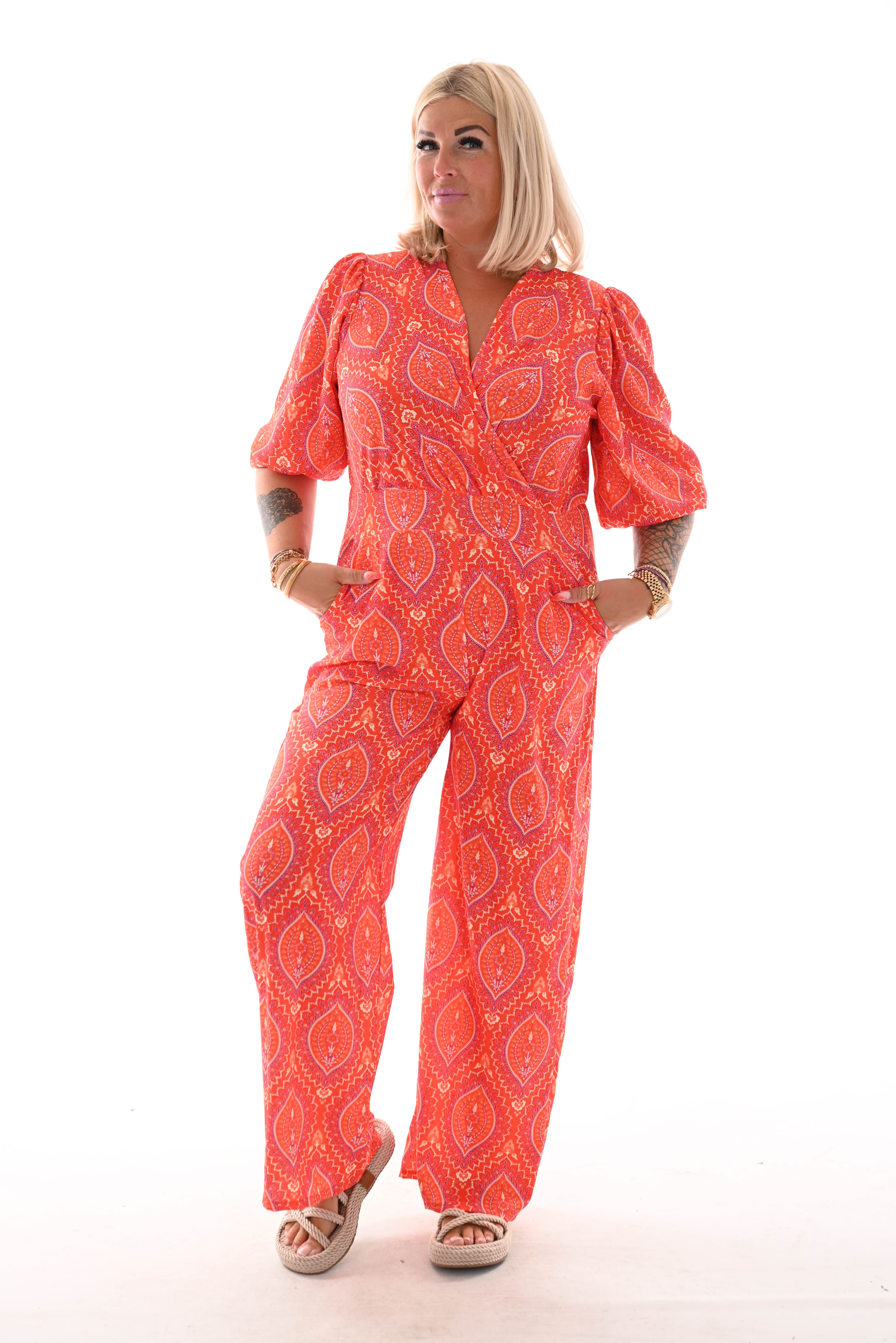 Jumpsuit overslag print paisley oranje