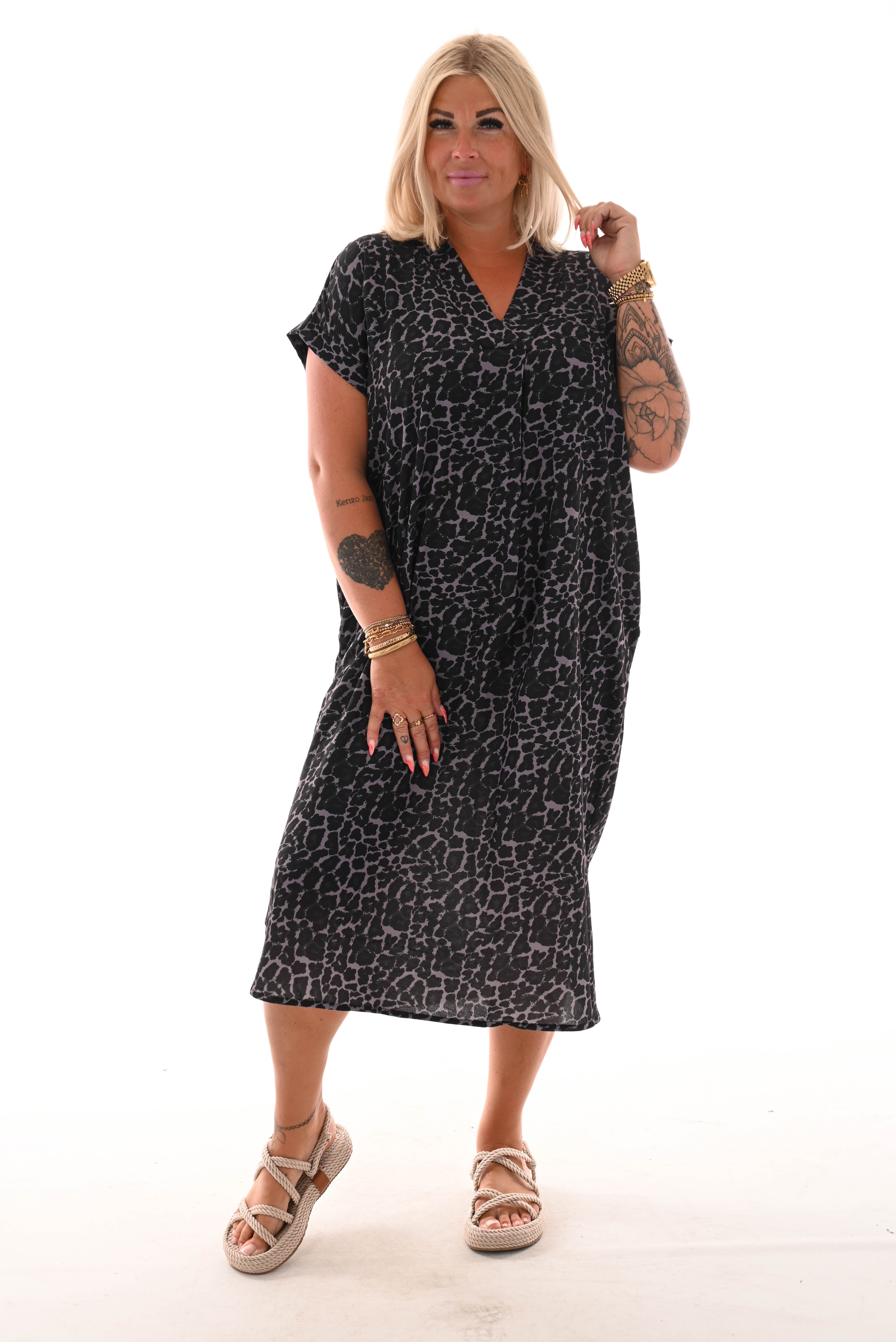 Tuniek v-hals panterprint zwart