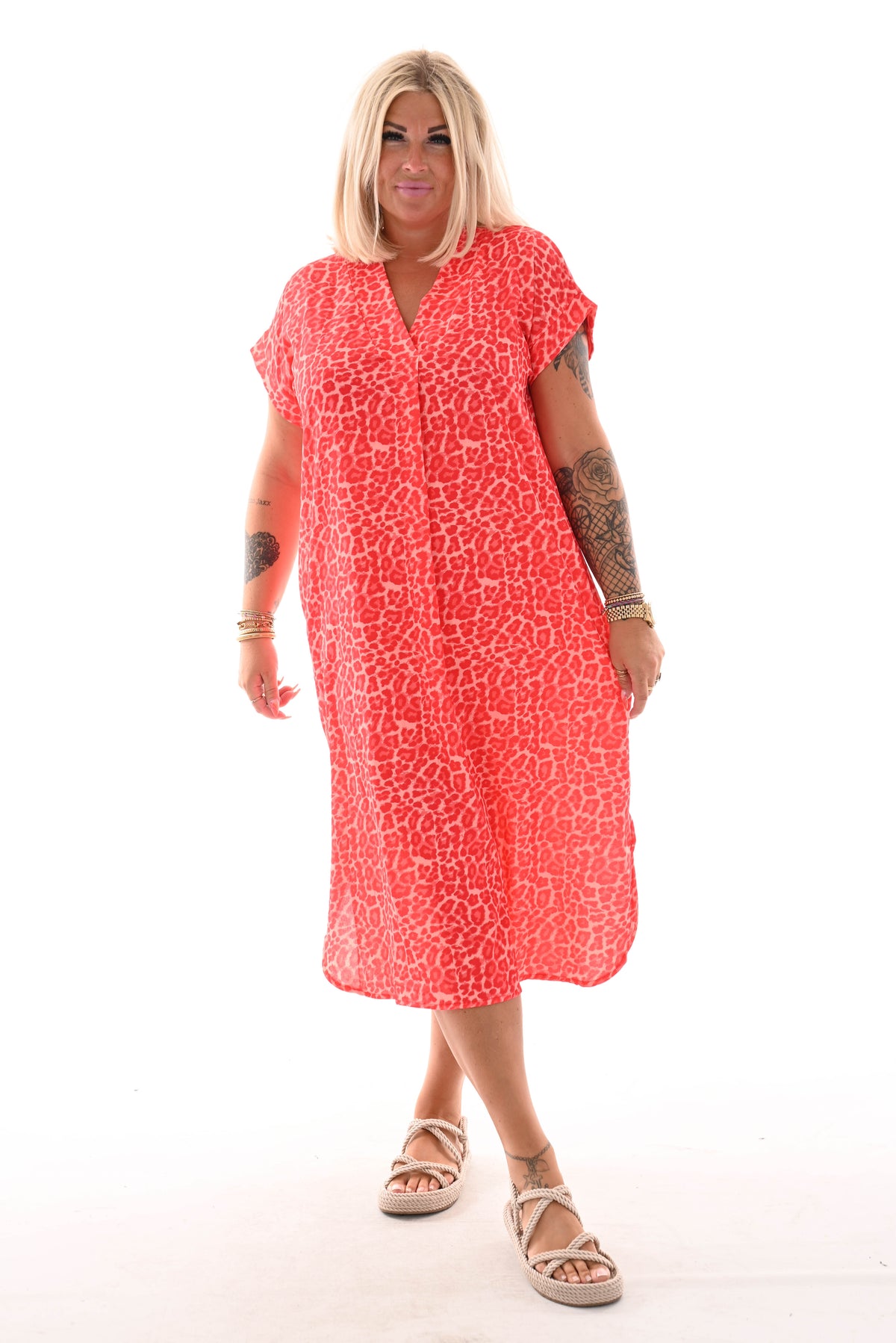 Tuniek v-hals panterprint rood