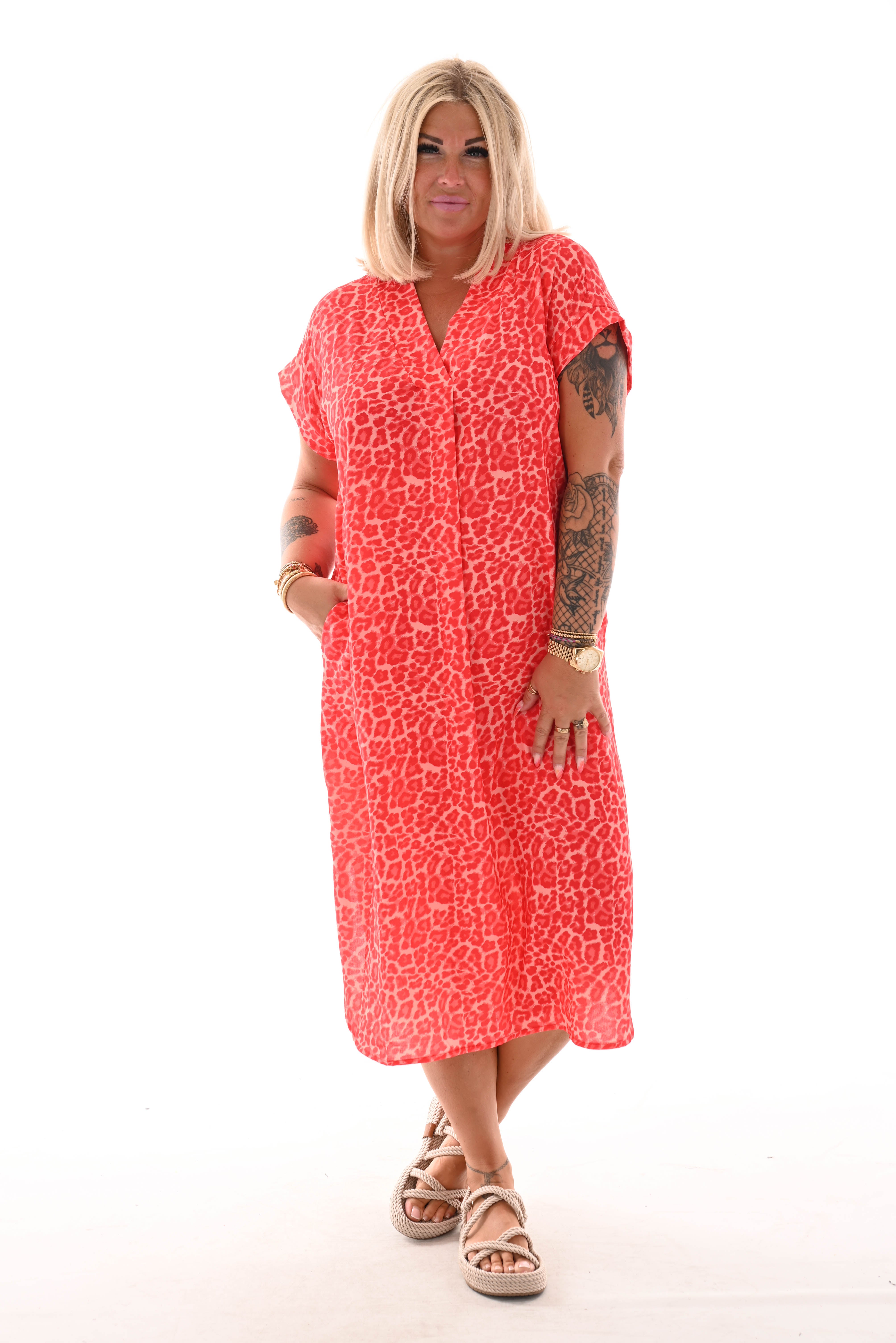 Tuniek v-hals panterprint rood
