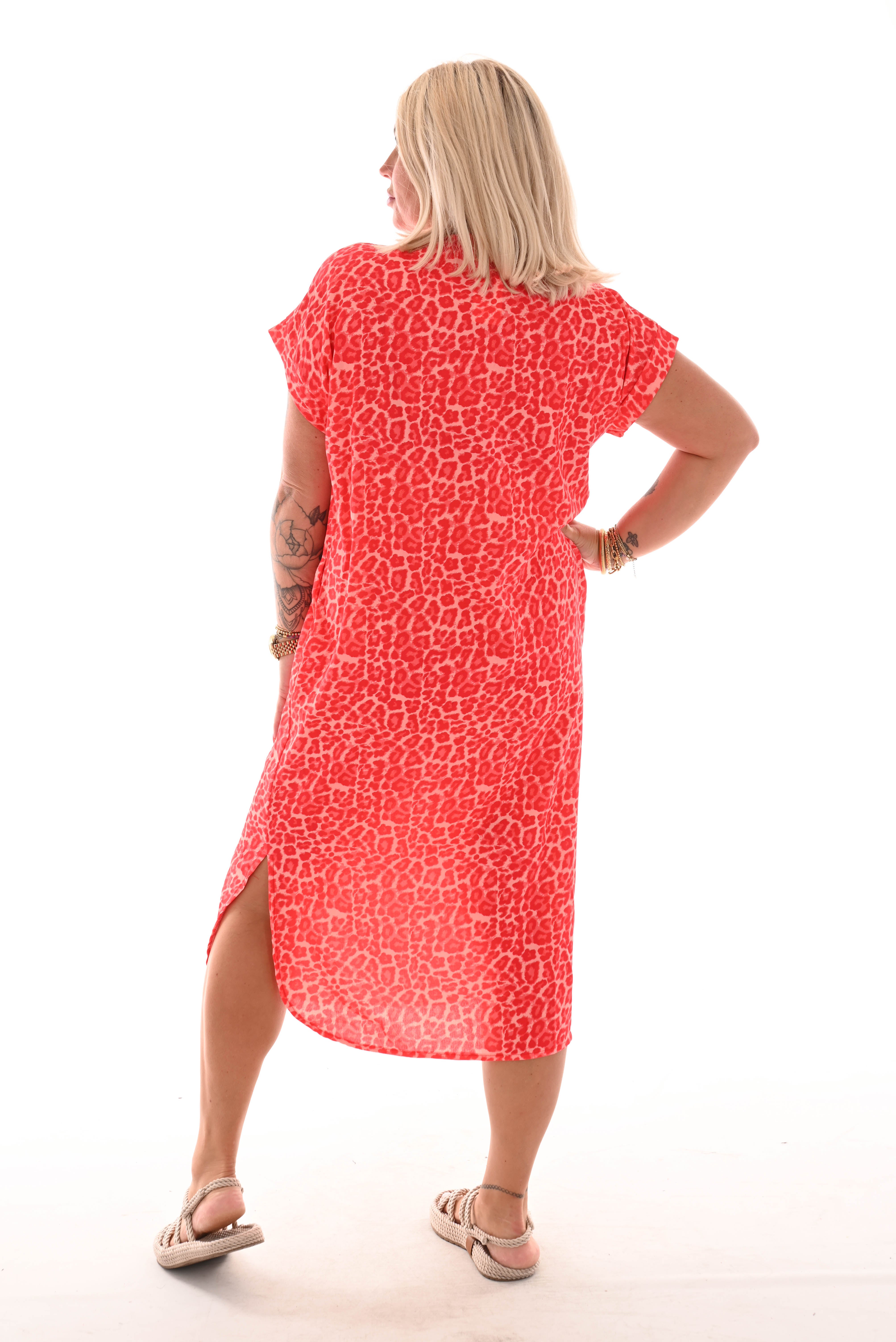 Tuniek v-hals panterprint rood
