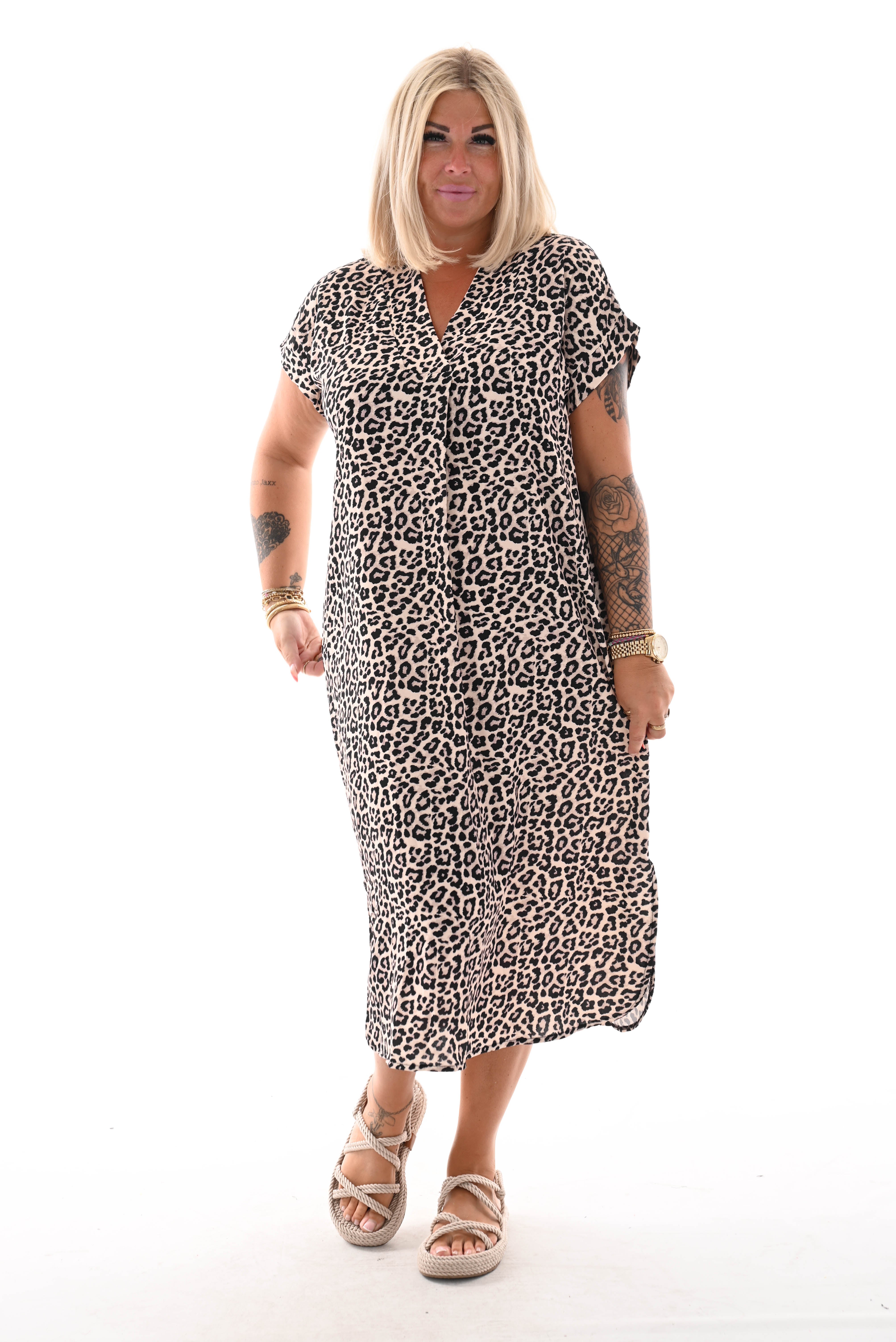 Tuniek v-hals panterprint beige