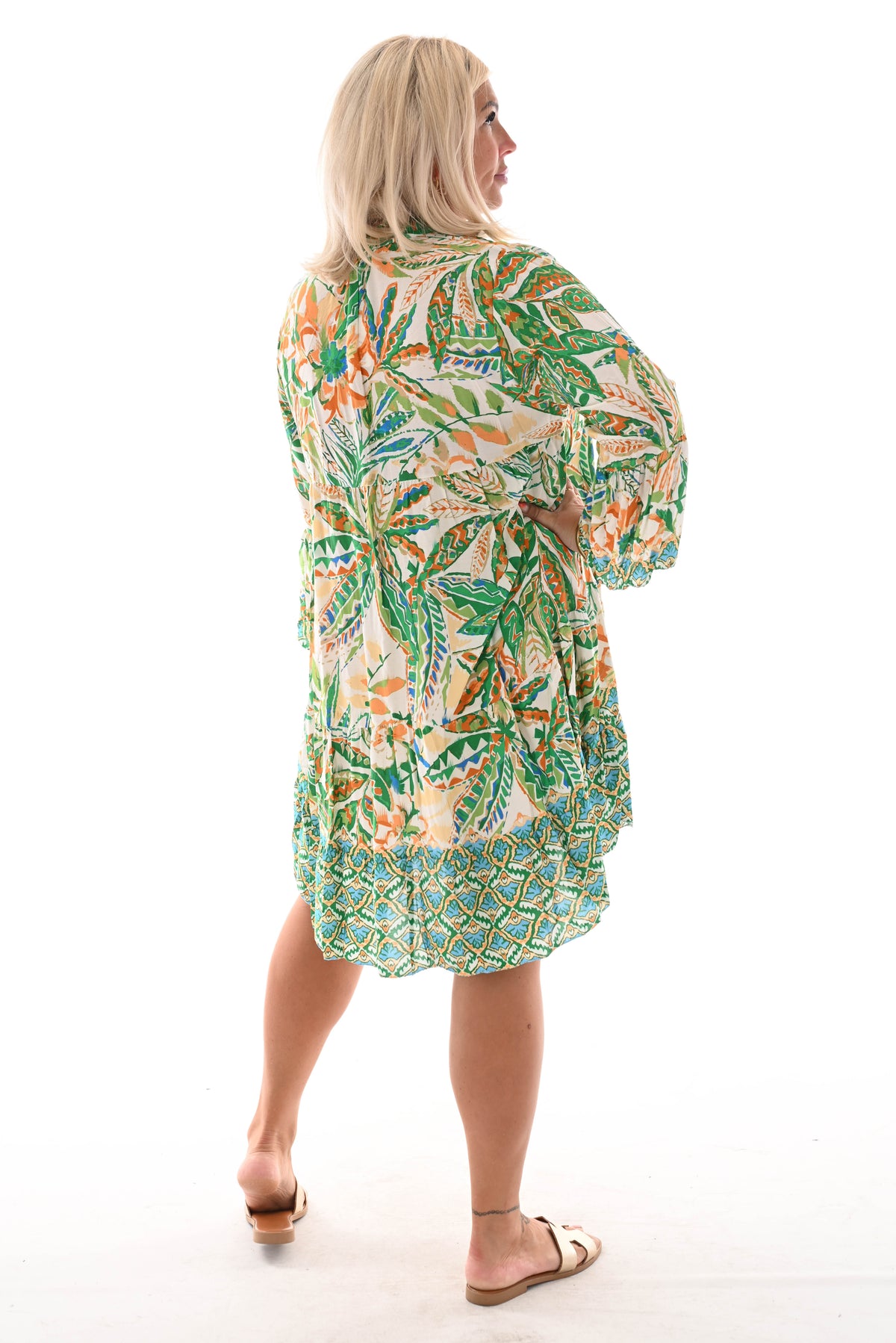 Tuniek 3/4e mouwen bladeren print groen